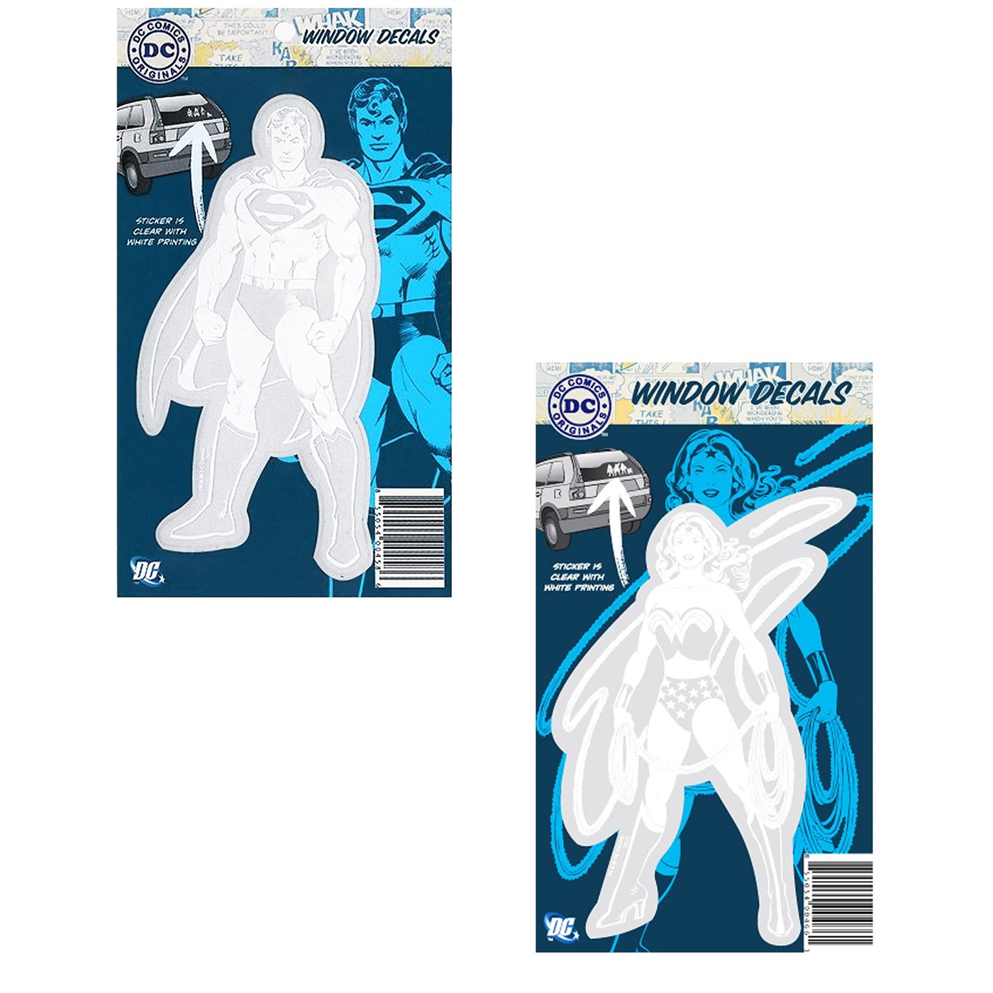 Superman & Wonder Woman Window Car Decal 2 Pack, White