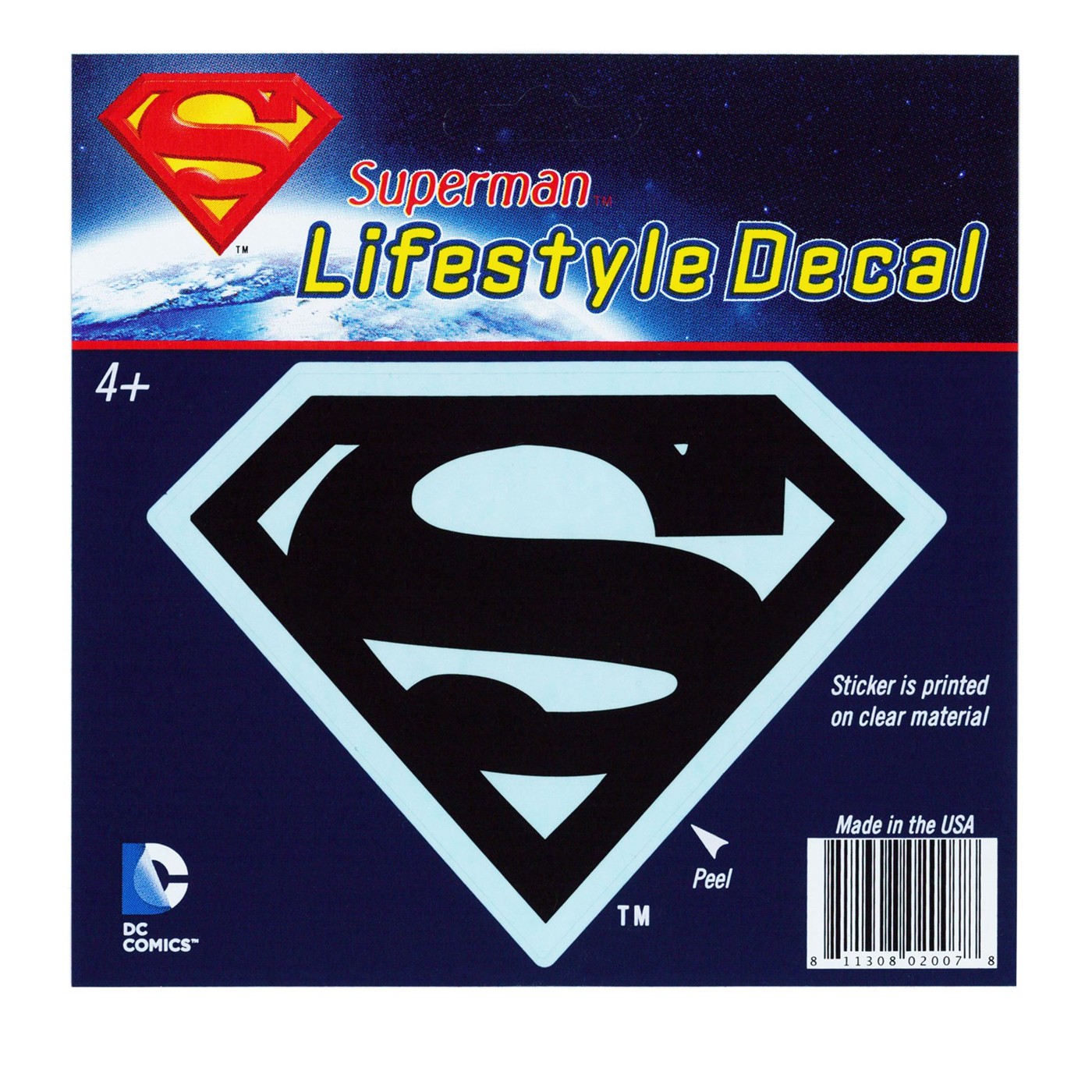 Superman Black Symbol on Clear Lifestyle Decal, Black