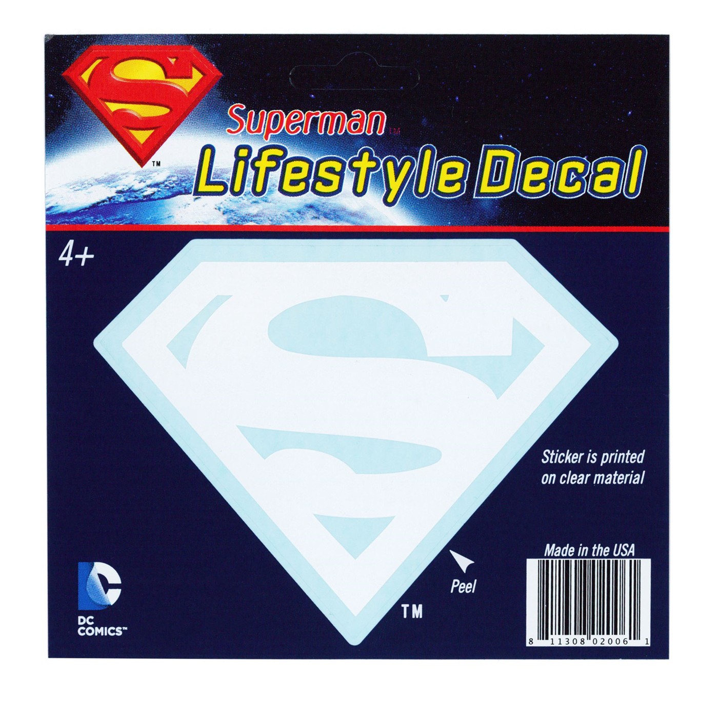 Superman White Symbol on Clear Lifestyle Decal, White
