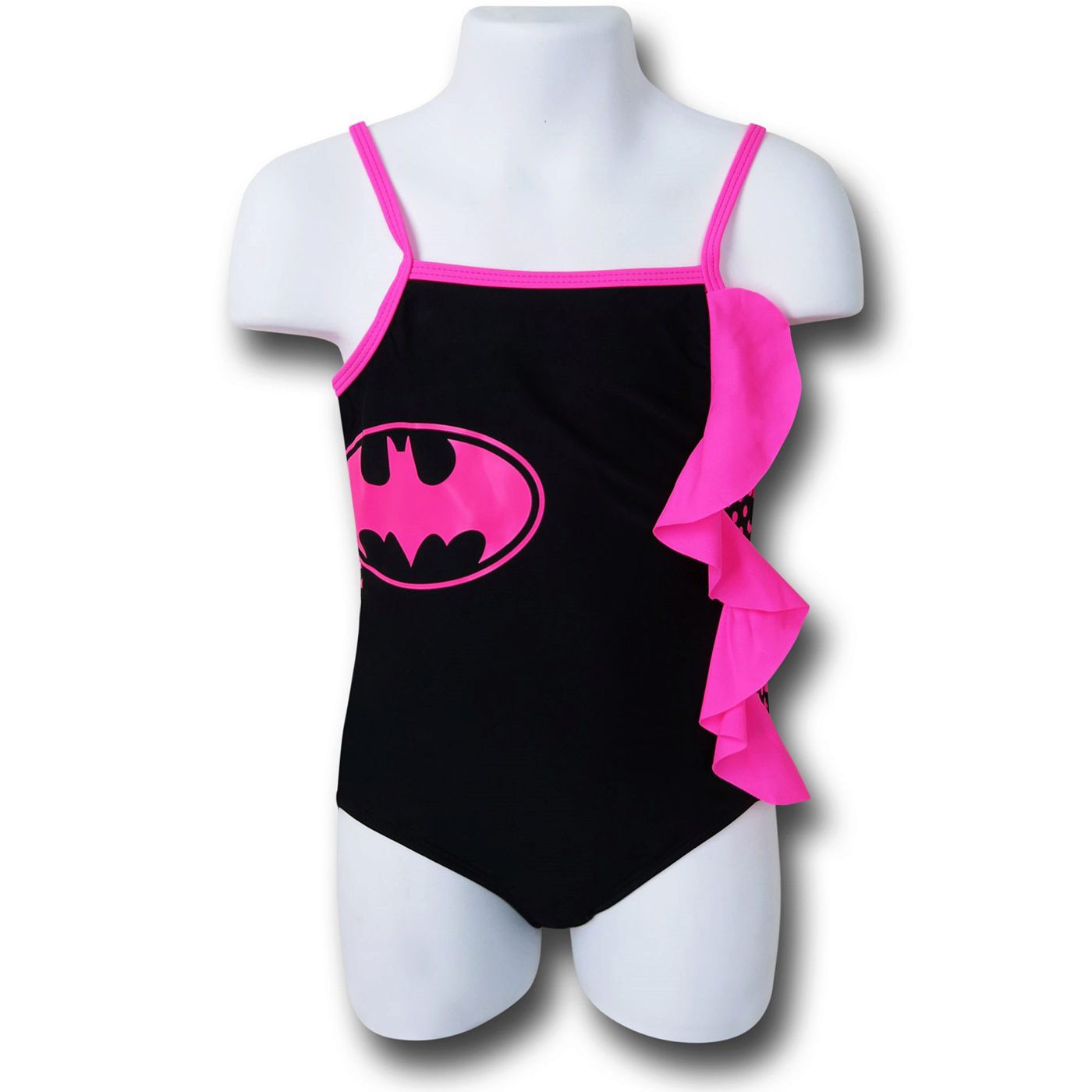Batgirl Cascade Ruffle Kids One-Piece Swimsuit, Black