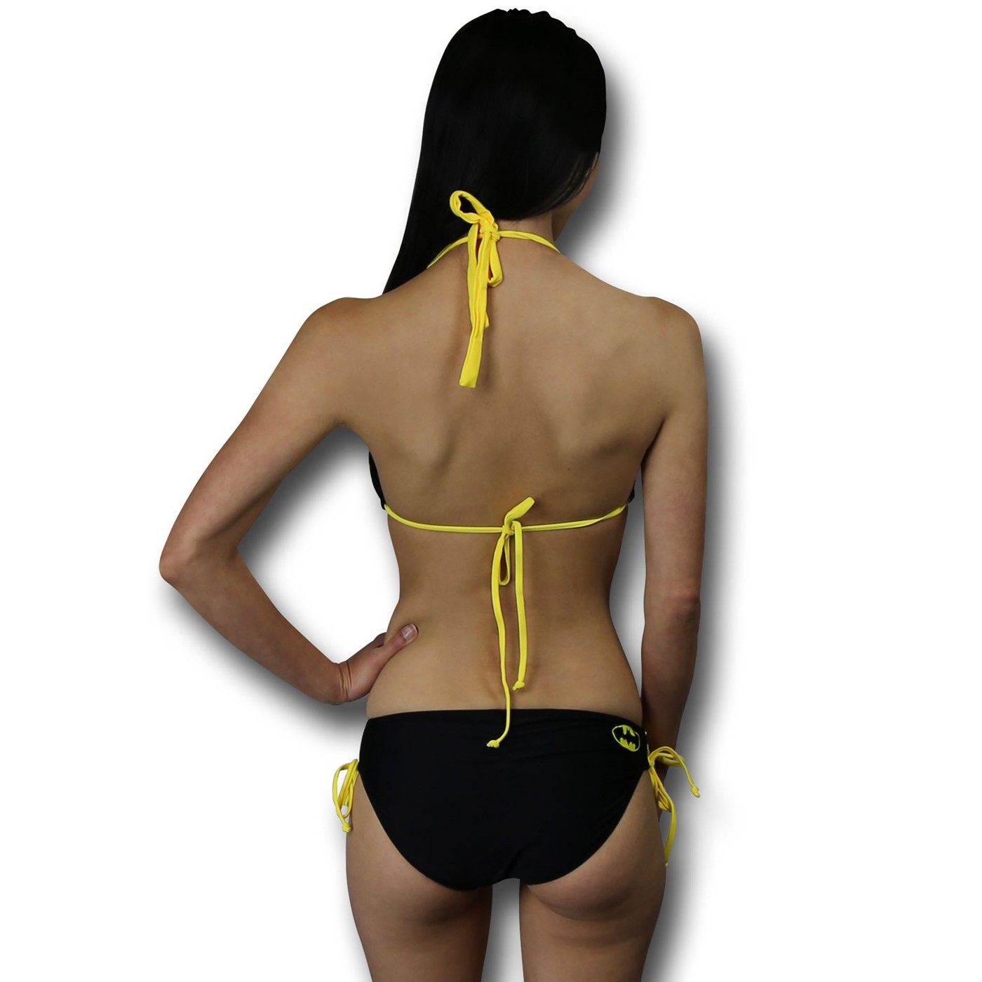Batgirl Cut-Out Triangle Low Rise Bikini, Black
