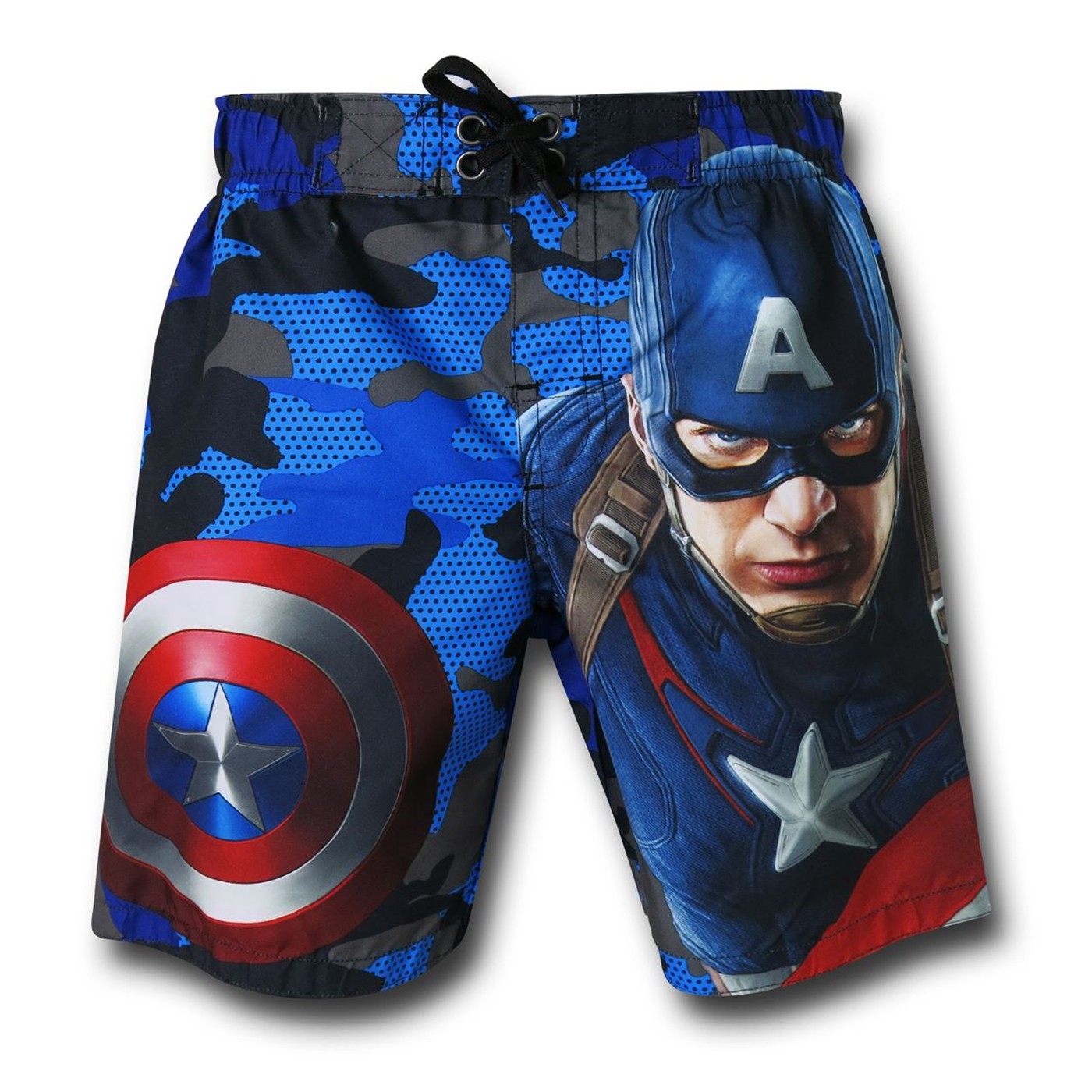 Captain America Camo Kids Swim Trunks, Blue