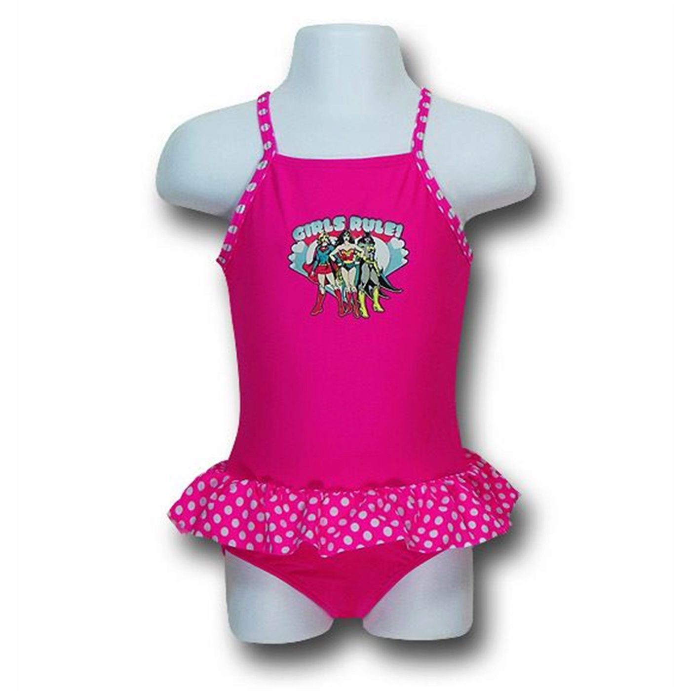 DC Girls Rule Kids One-Piece Skirted Suit, Pink
