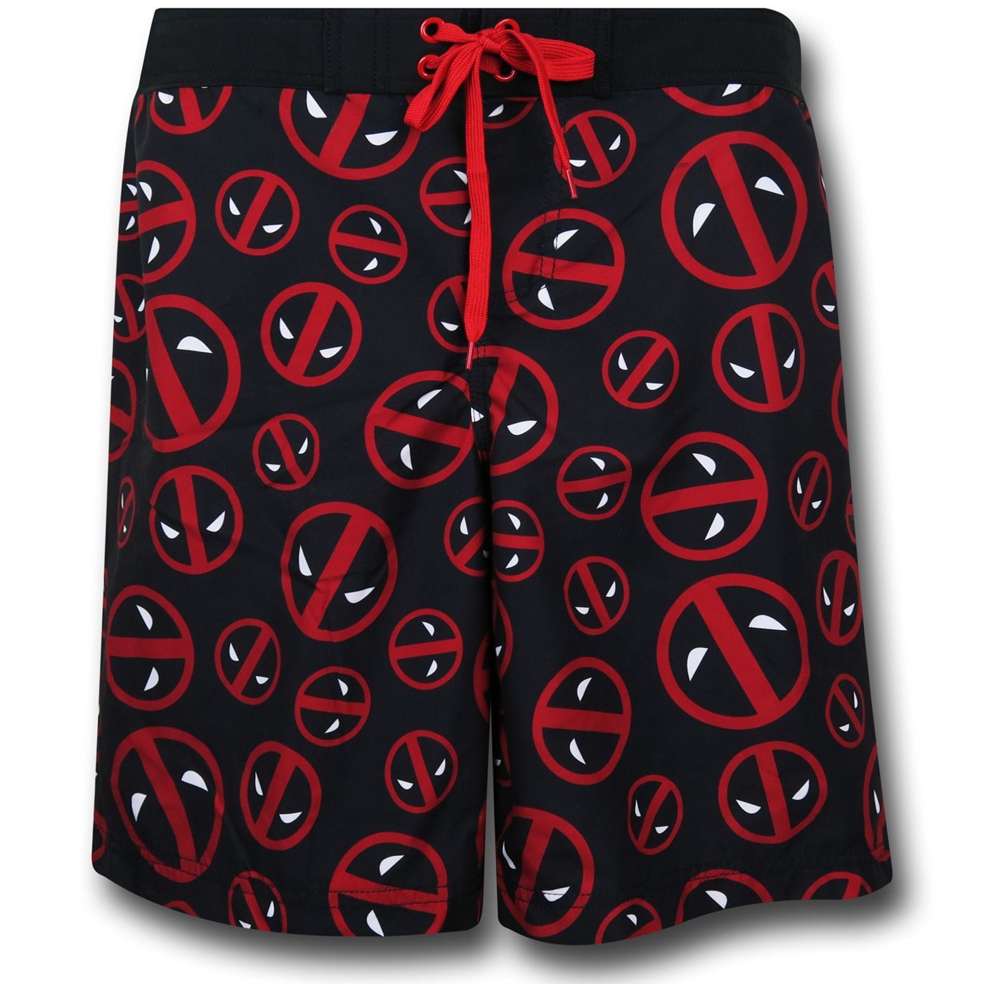 Deadpool Symbols Board Shorts w/ Rear Pocket, Black