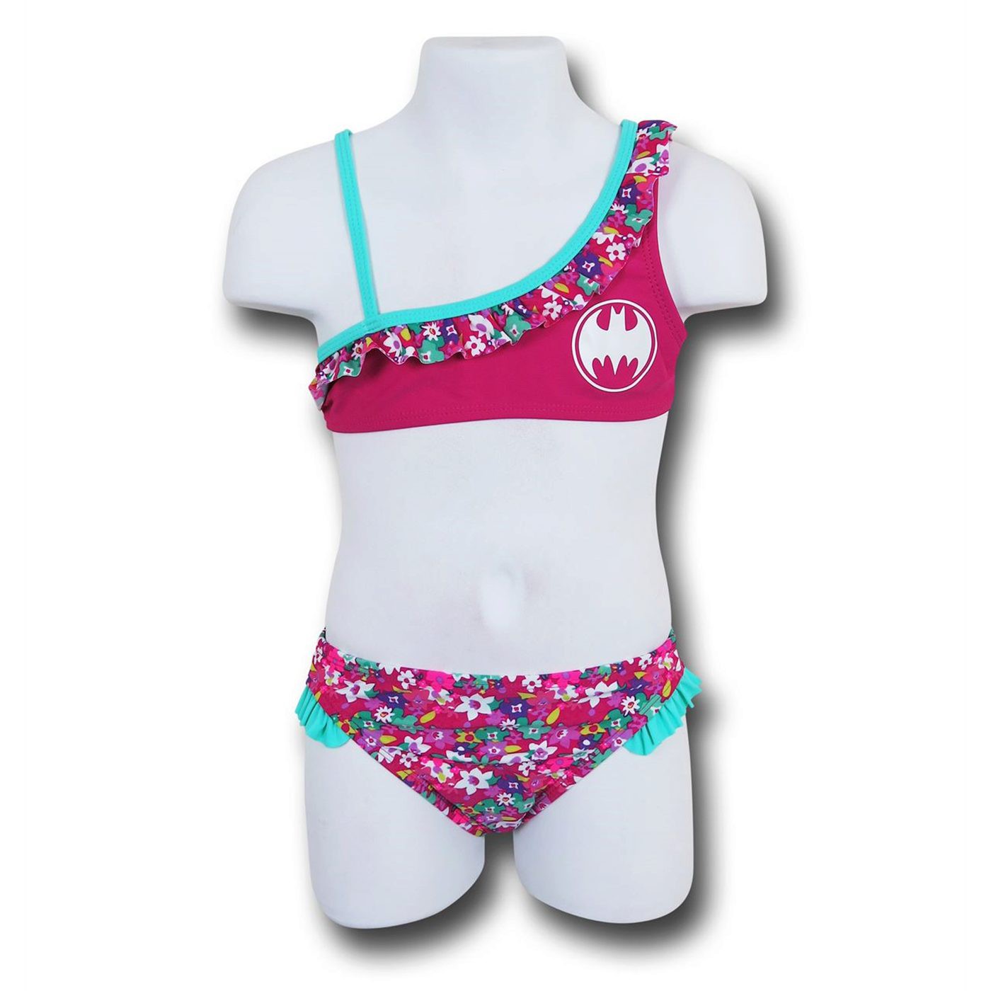 Batgirl Bloom One-Shoulder Kids Bikini, Pink