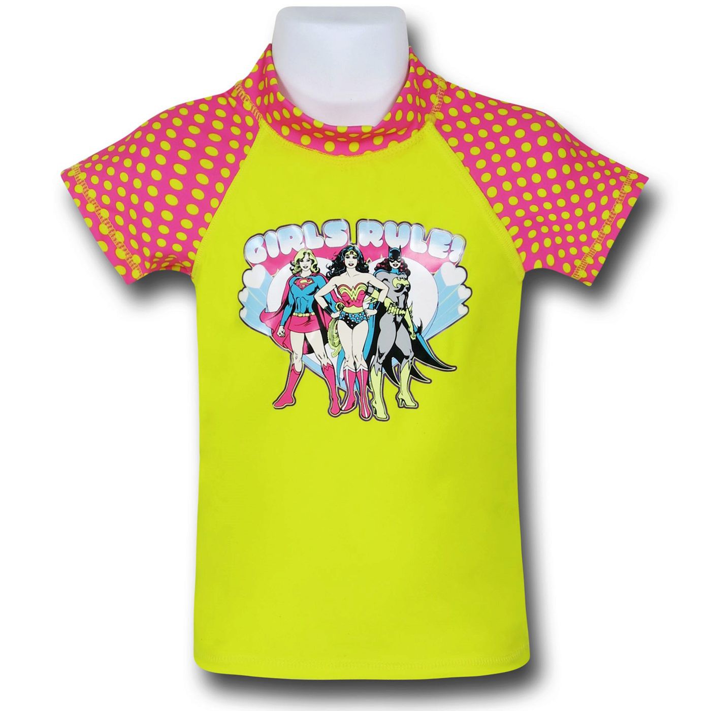 DC 'Girls Rule' Rash Guard Swim Shirt, Yellow