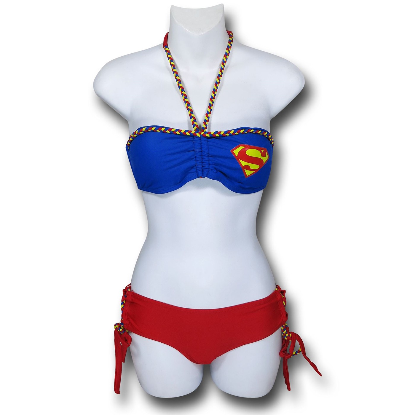 Supergirl Bandeau Lace-Up Bottom Bikini, Blue