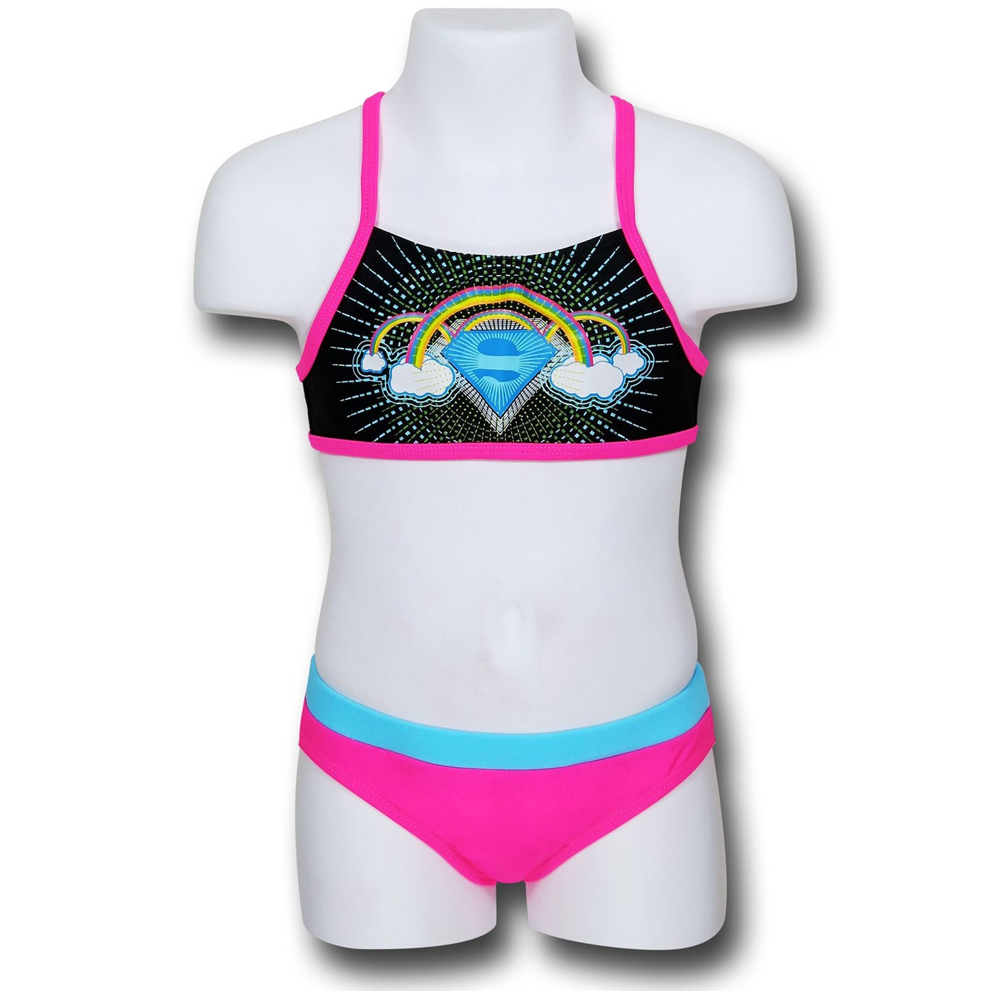 Supergirl Clouds Sport Top Girls Bikini, Black