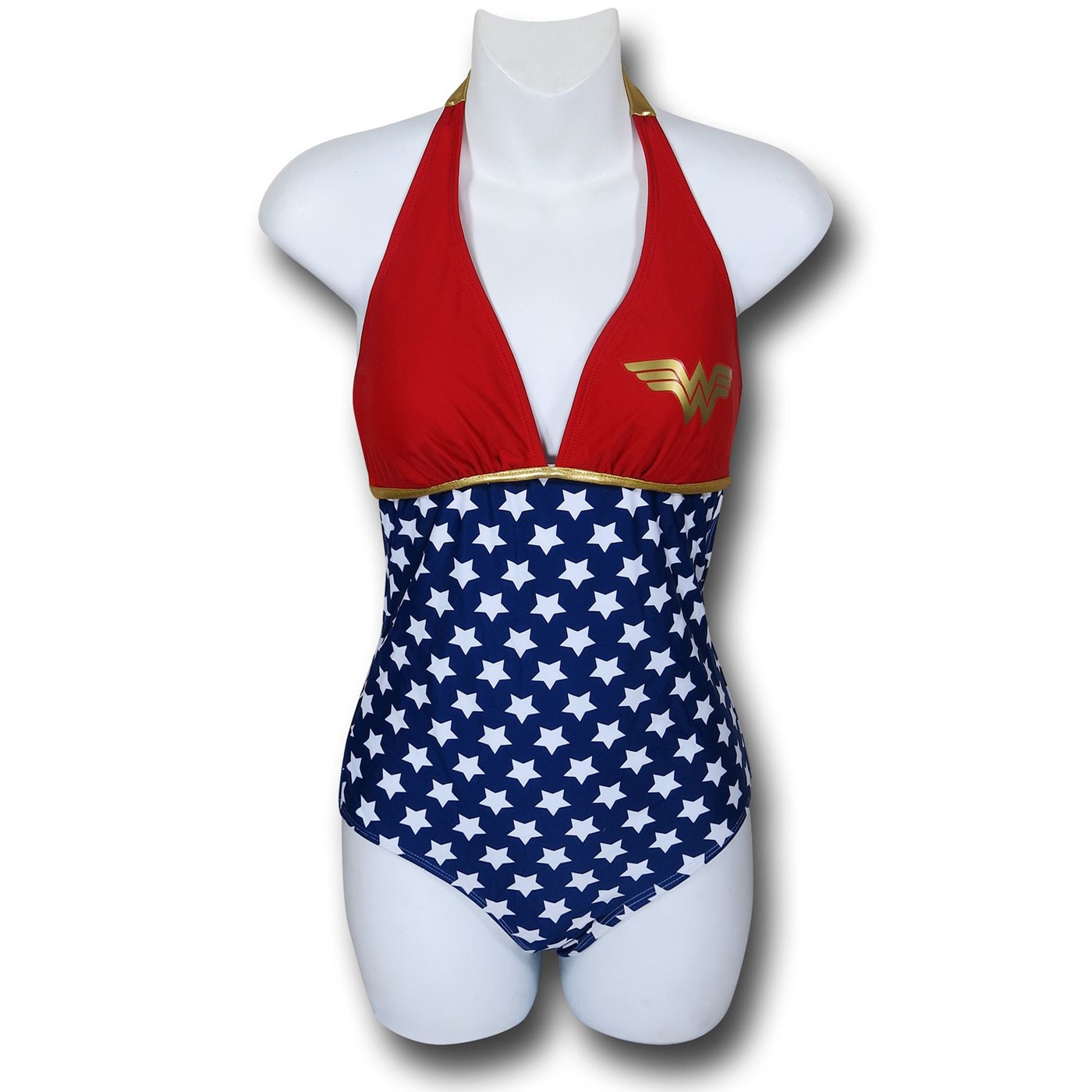 Wonder Woman Halter Plunge One-Piece Swimsuit, Blue