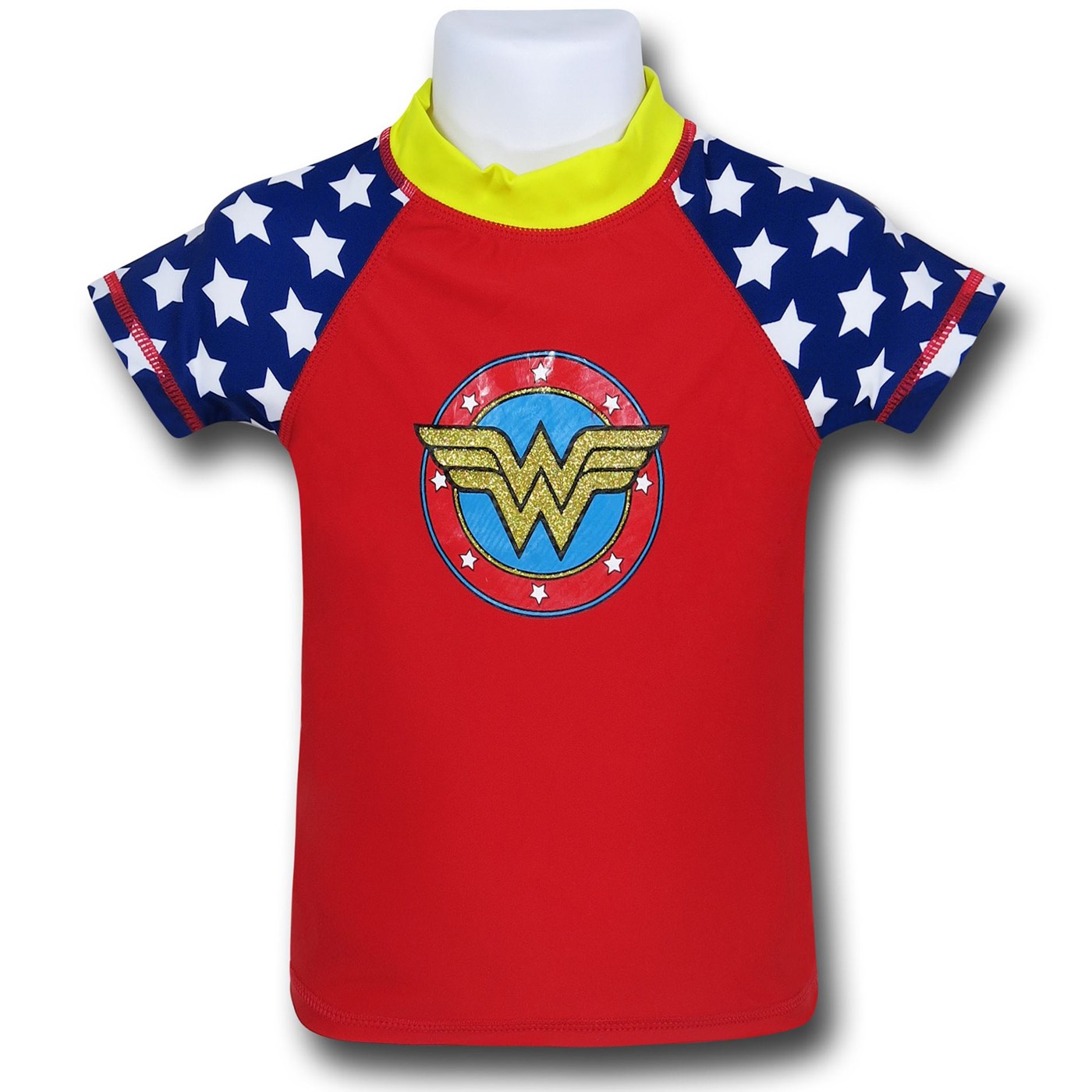 Wonder Woman Girls' Rash Guard Swim Shirt, Red