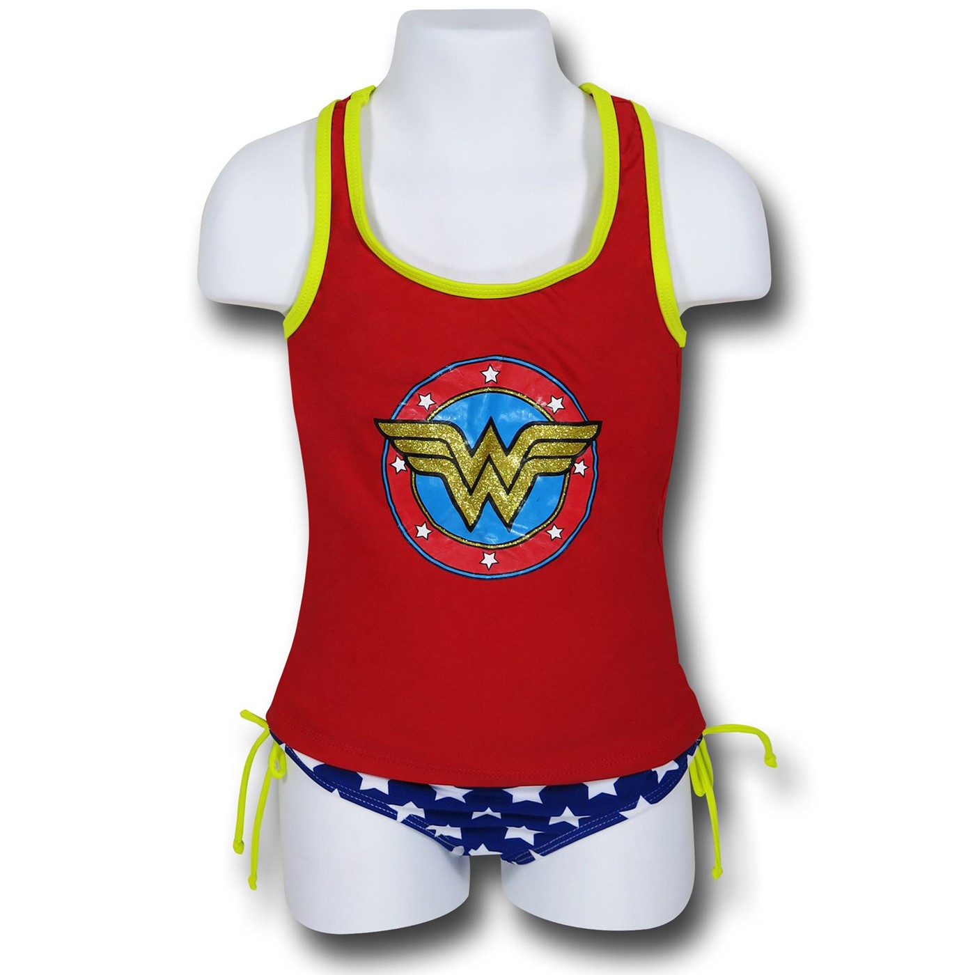 Wonder Woman Shield Tank Girls 2pc Swimsuit, Red