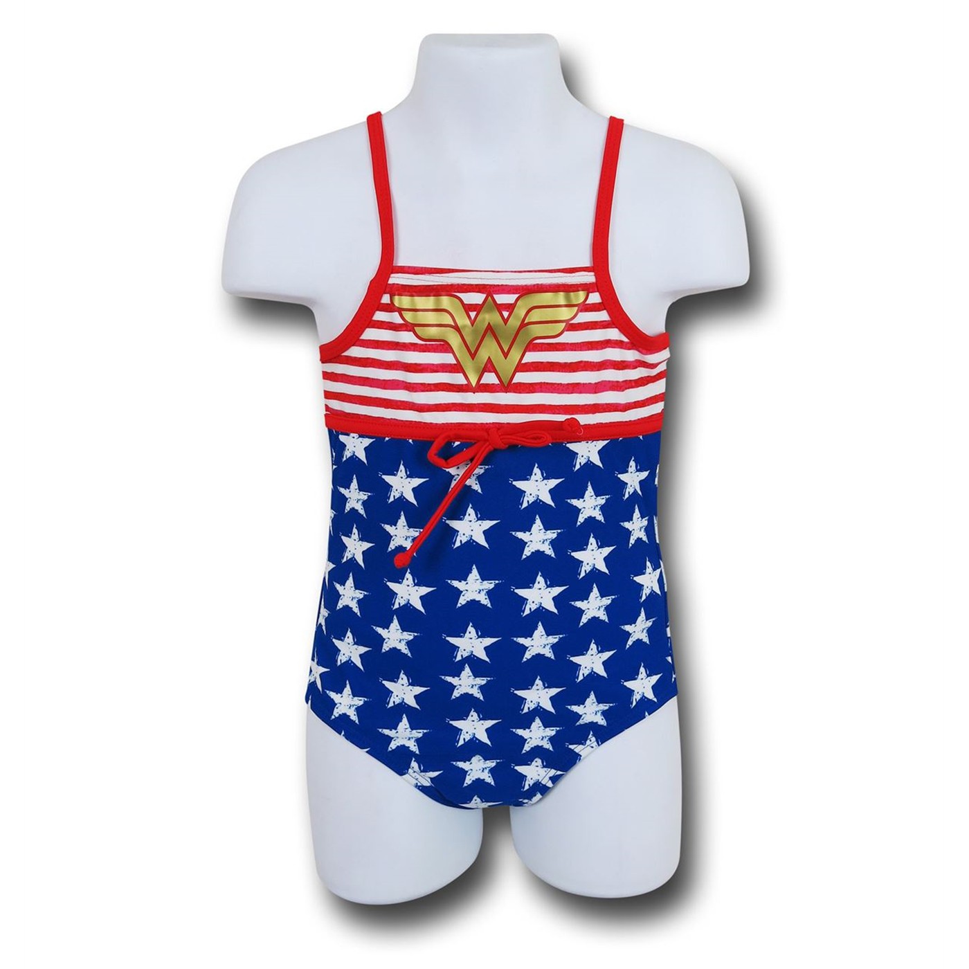 Wonder Woman Stars & Stripes One-Piece Kids Swimsuit, Blue