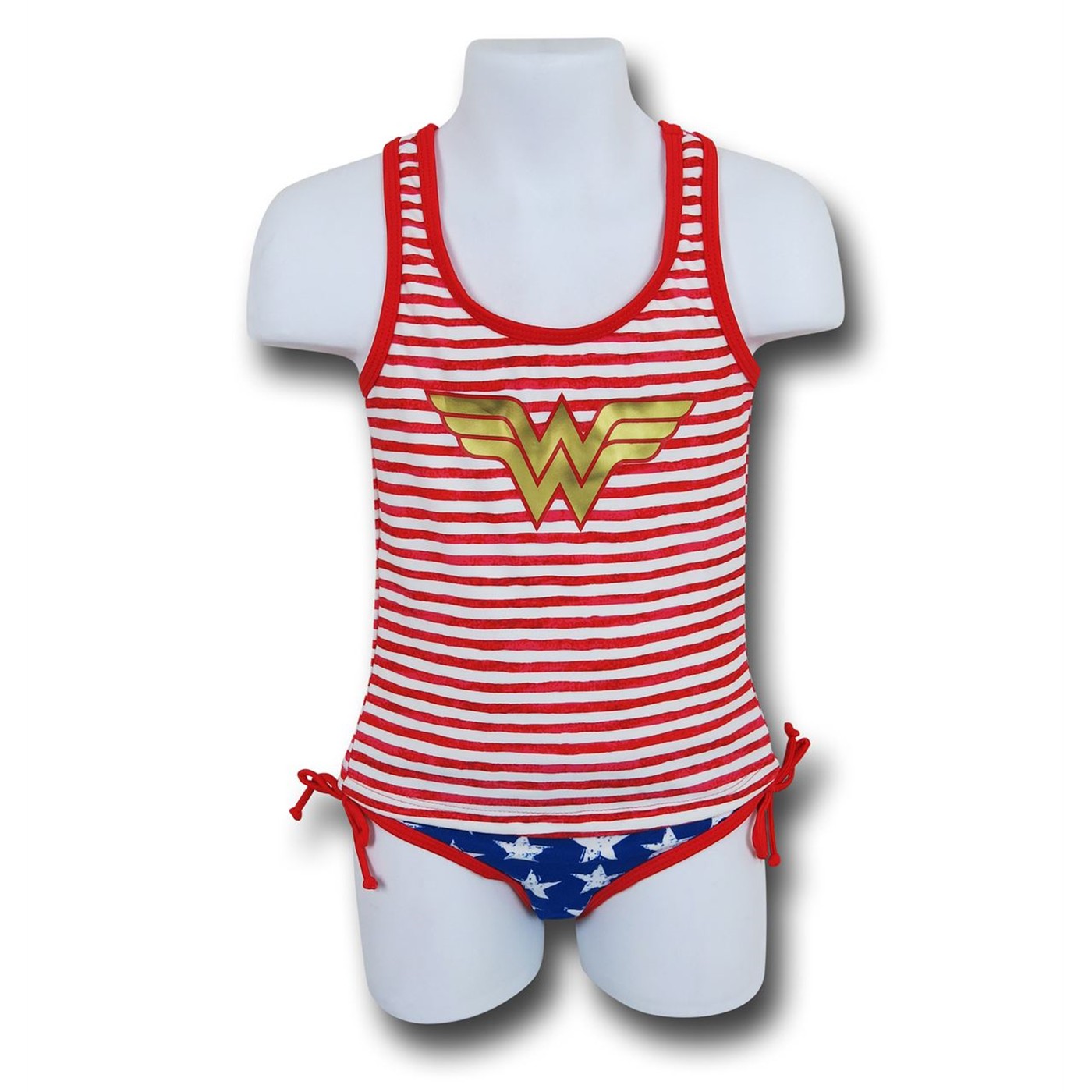 Wonder Woman Stars & Stripes Racer Back Kids Tankini, Red