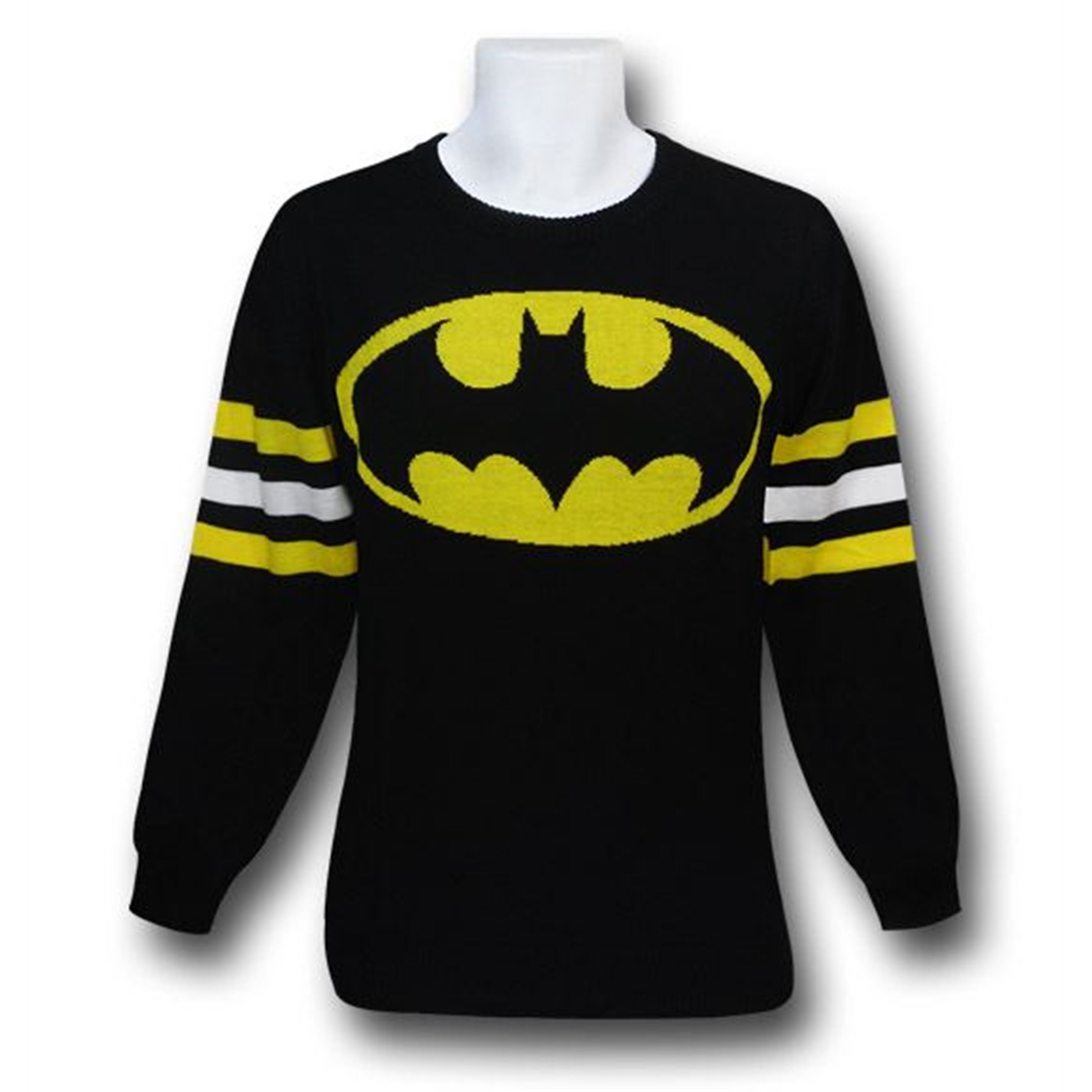 Batman Symbol Black Sweater w/Striped Arms, Black