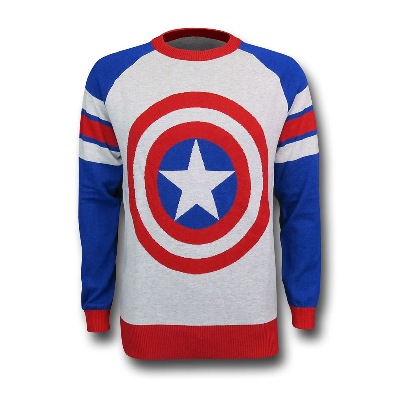 Captain America Shield Intarsia Men's Sweater, White