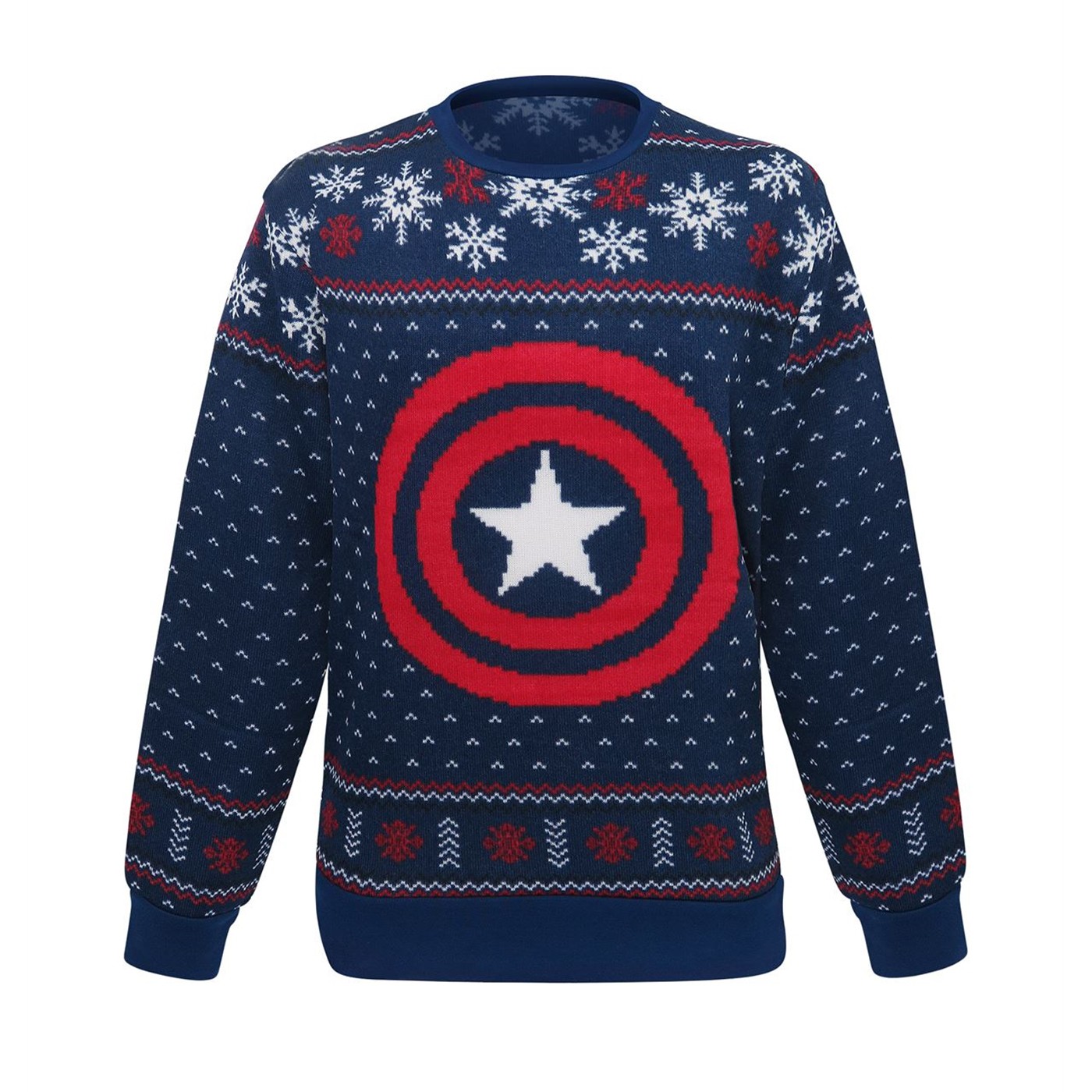 Captain America Snowflakes Ugly Men's Christmas Sweater, Blue
