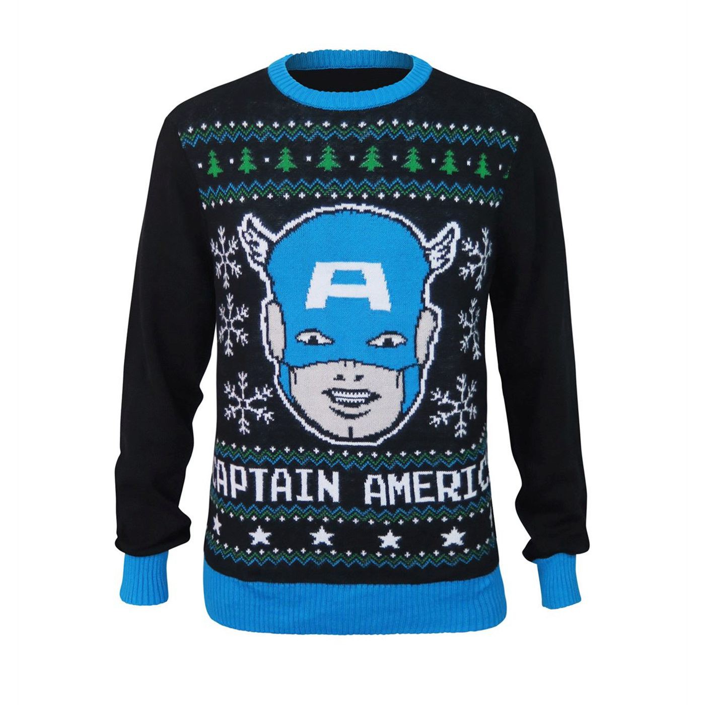 Captain American Snowflakes Ugly Christmas Sweater, Black