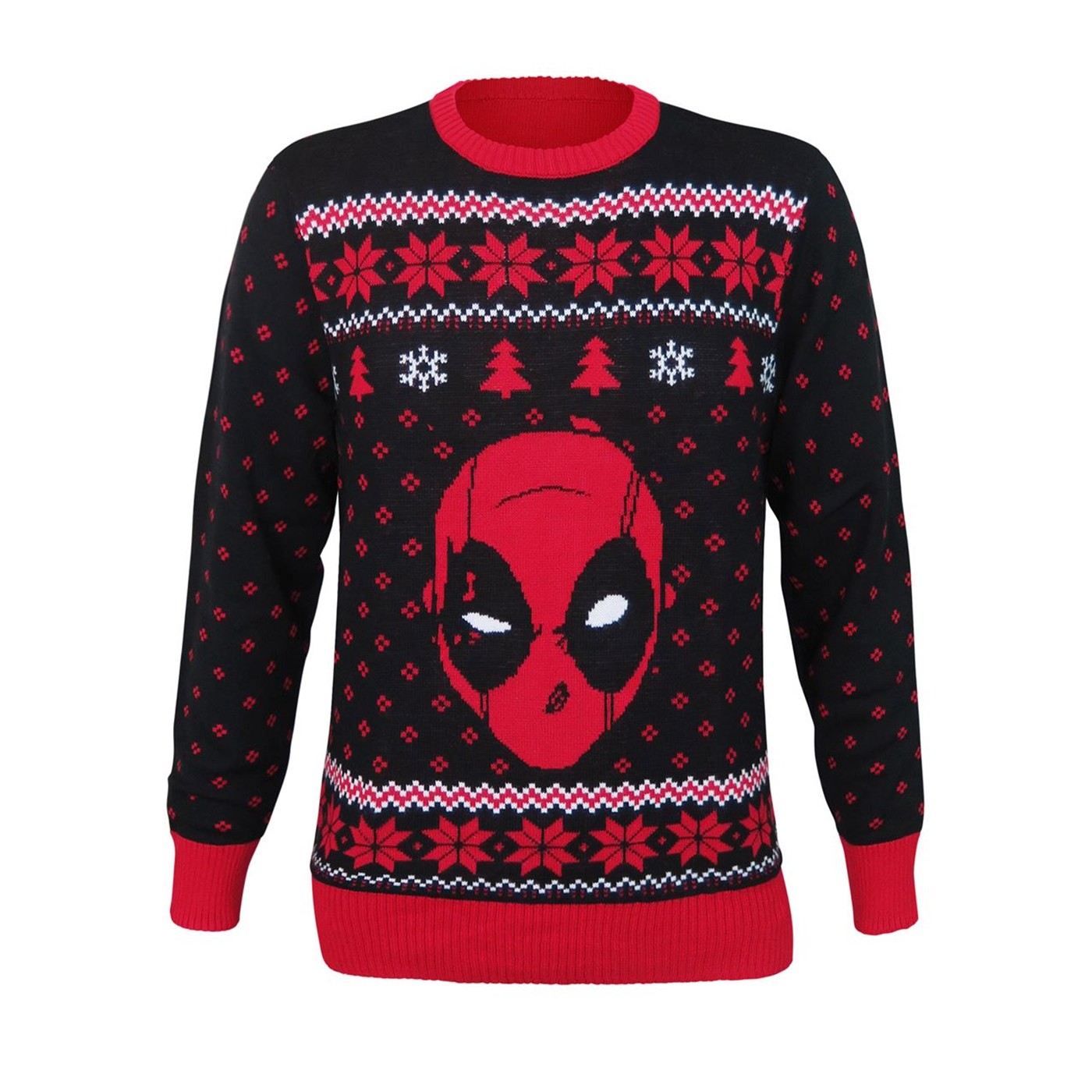 Deadpool Santa Head Men's Ugly Christmas Sweater, Black