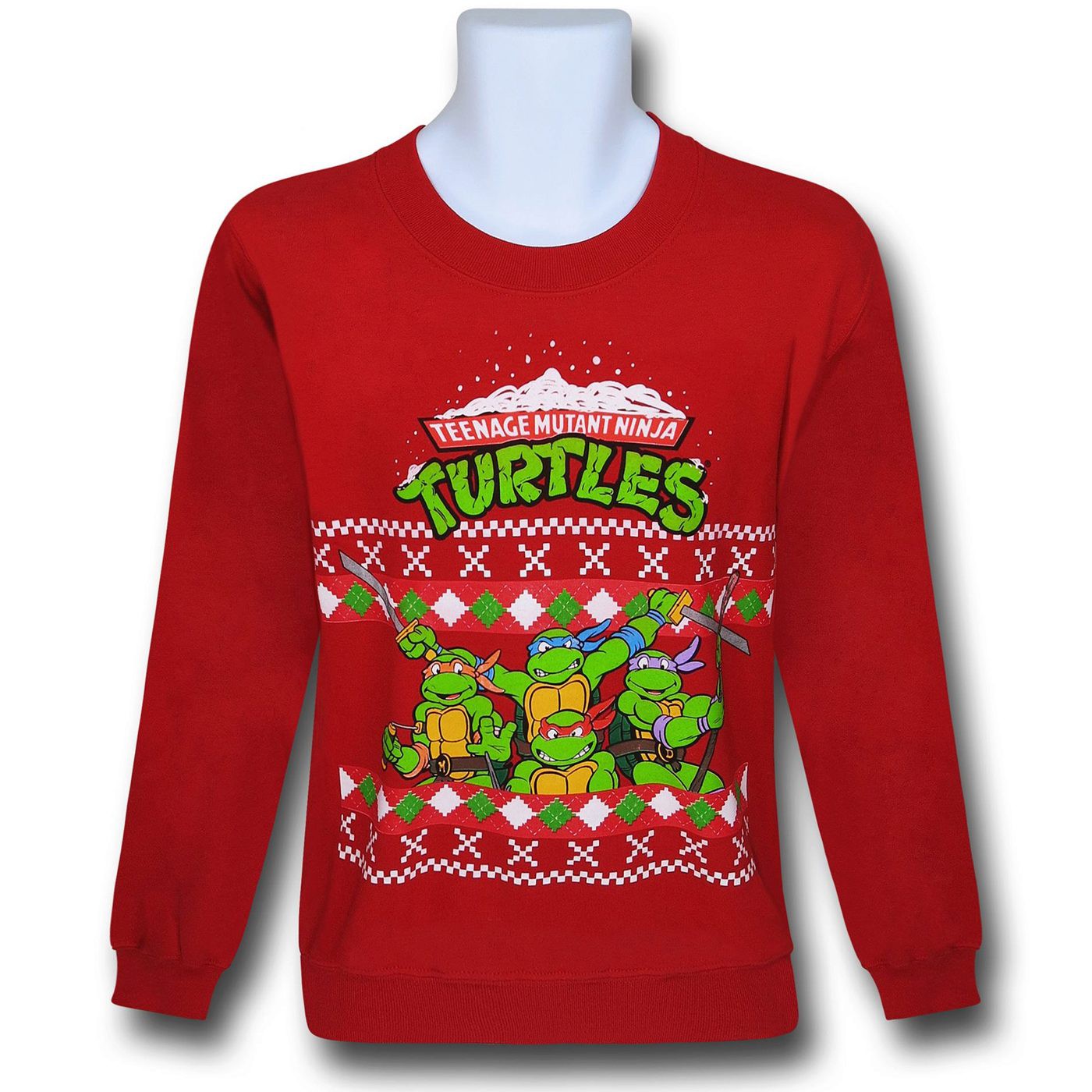 TMNT Group Red 'Christmas Sweater' Sweatshirt, Red