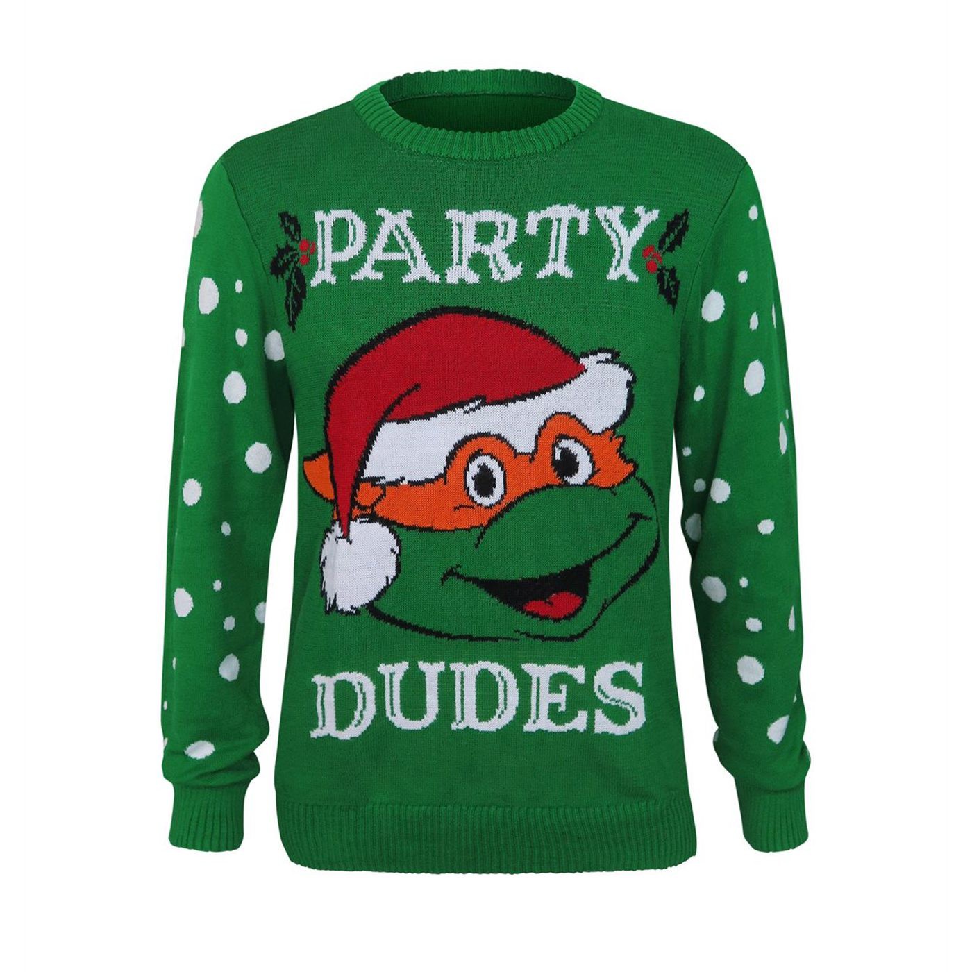 TMNT Party Santa Men's Ugly Christmas Sweater, Green