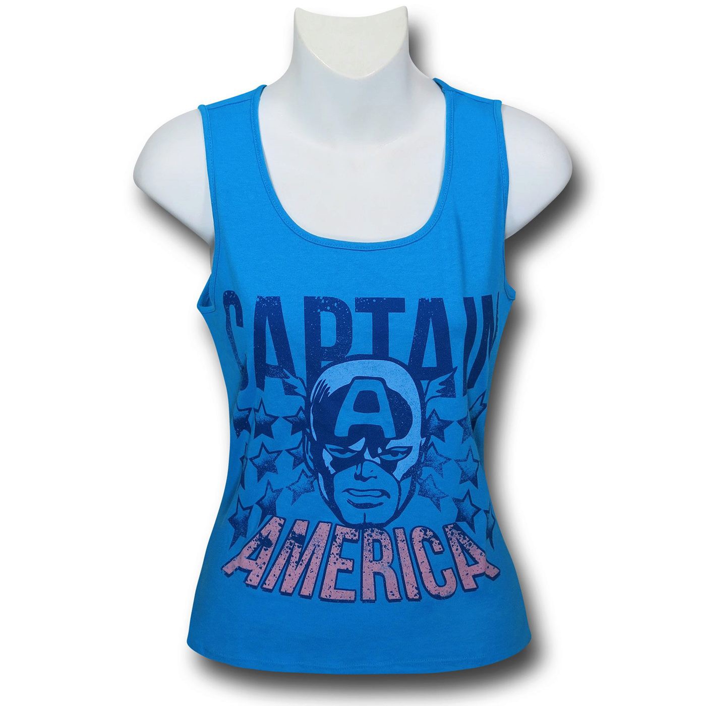 Captain America Face Women's Blue Fitted Tank Top, Blue