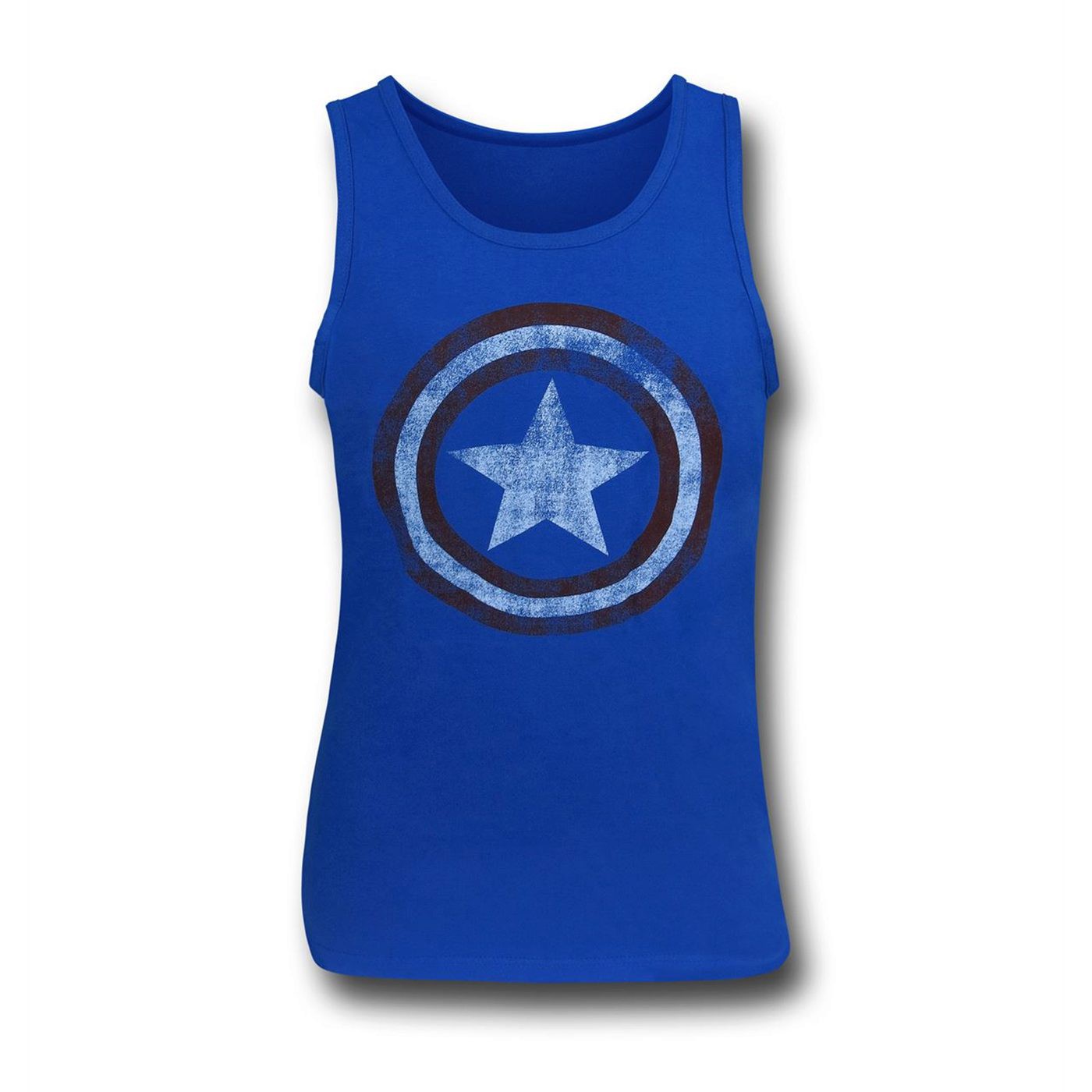 Captain America Distressed Shield Royal Blue Tank Top, Blue