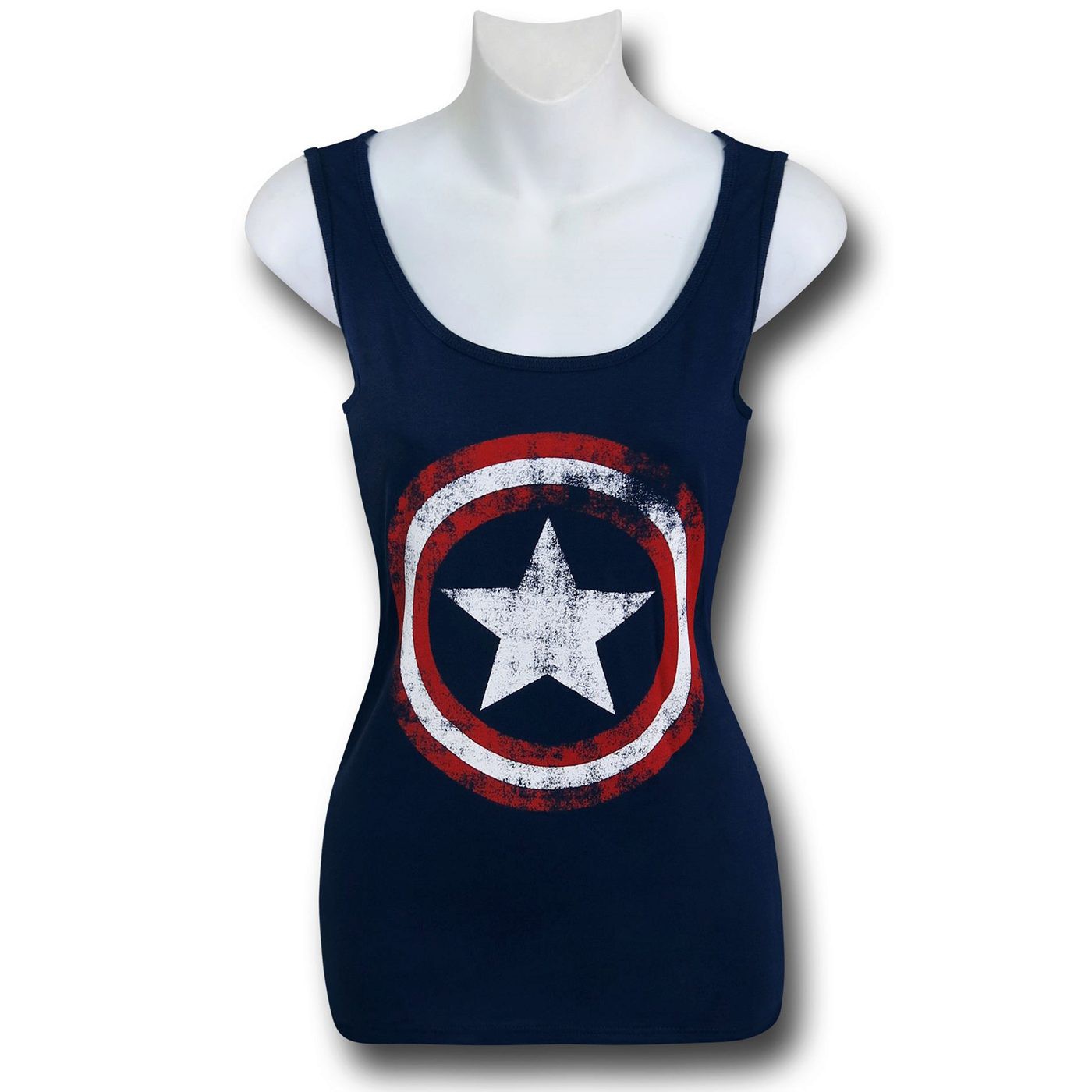Captain America Distressed Navy Women's Tank Top, Blue