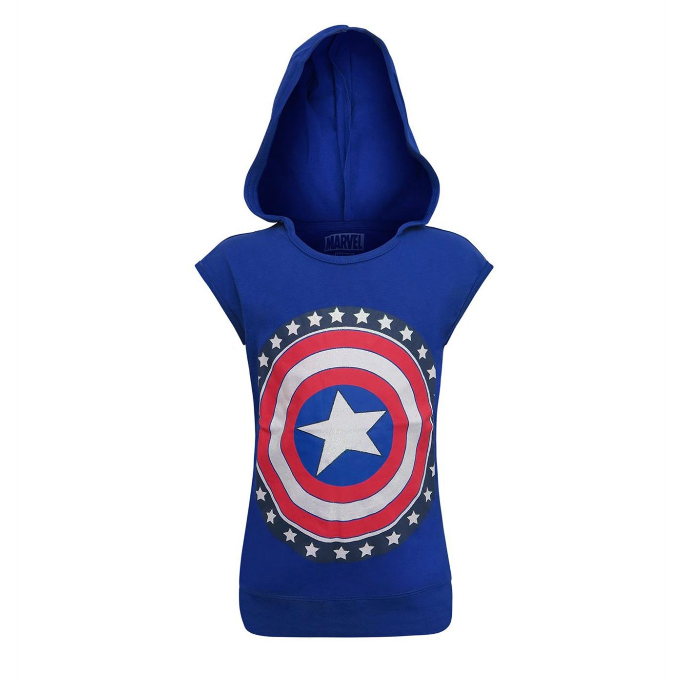 Captain America Shield Hooded Girls Tank Top, Blue