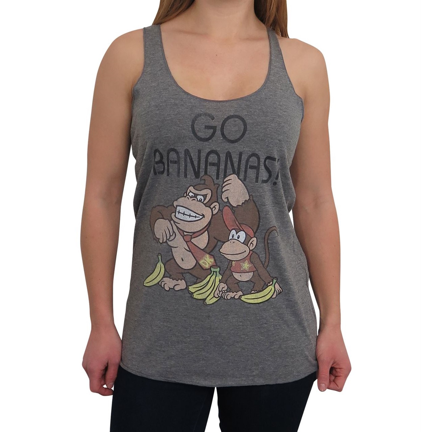 Donkey Kong Go Bananas Women's Racerback Tank Top, Grey