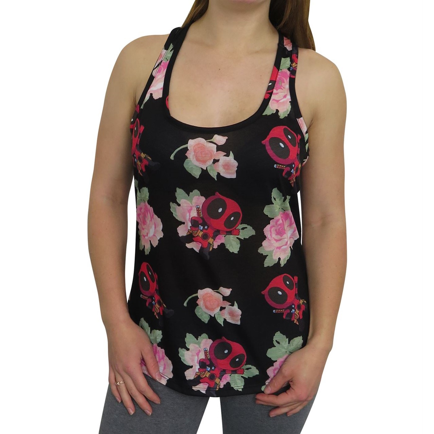 Deadpool and Roses Women's Racer Back Tank Top, Black