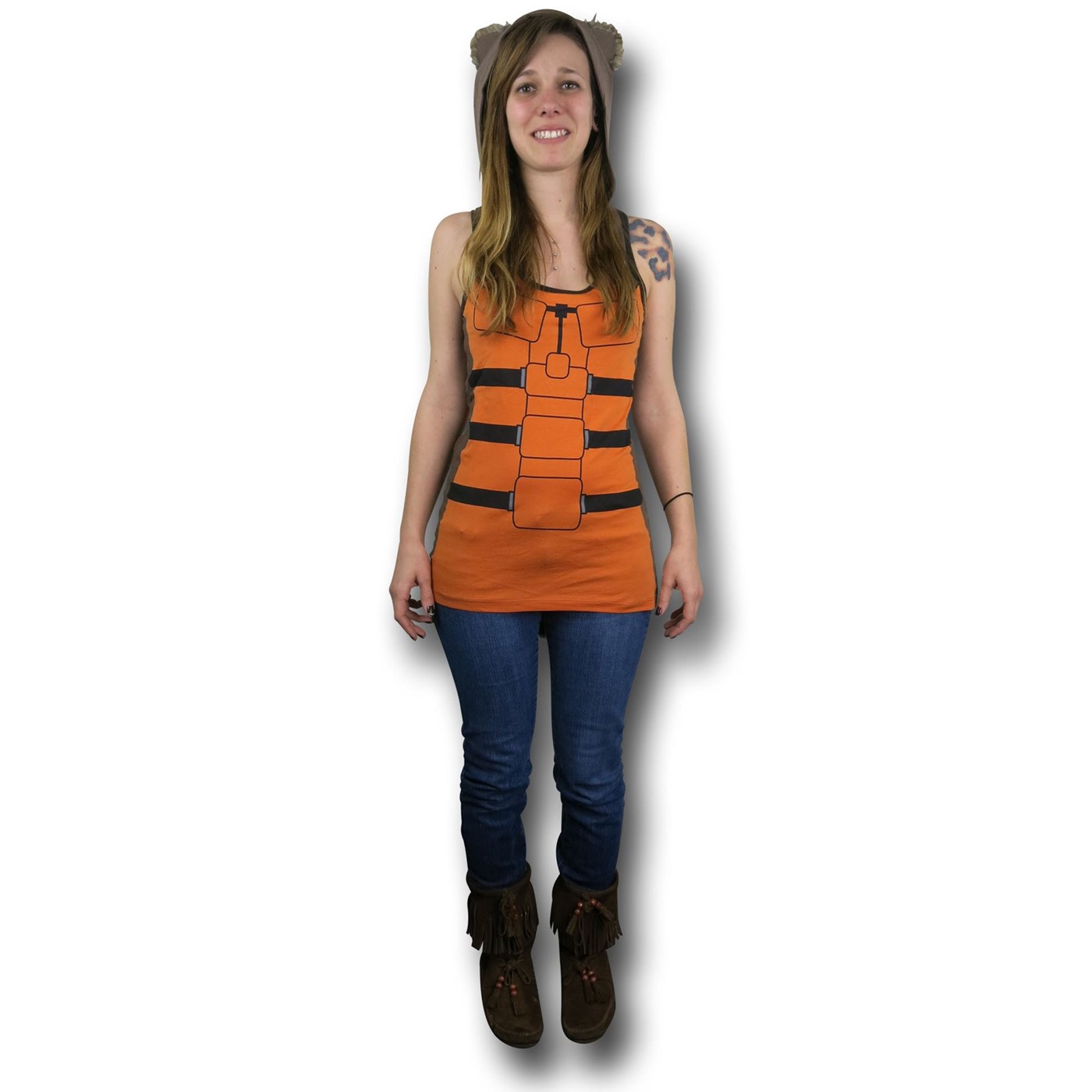 GOTG Rocket Raccoon Hooded Women's Tank Top w/ Tail, Orange