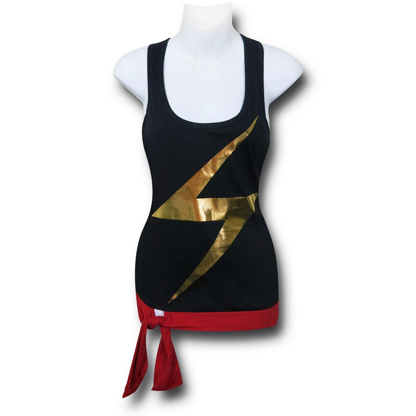 Ms. Marvel Tie Waist Racerback Tank Top, Black