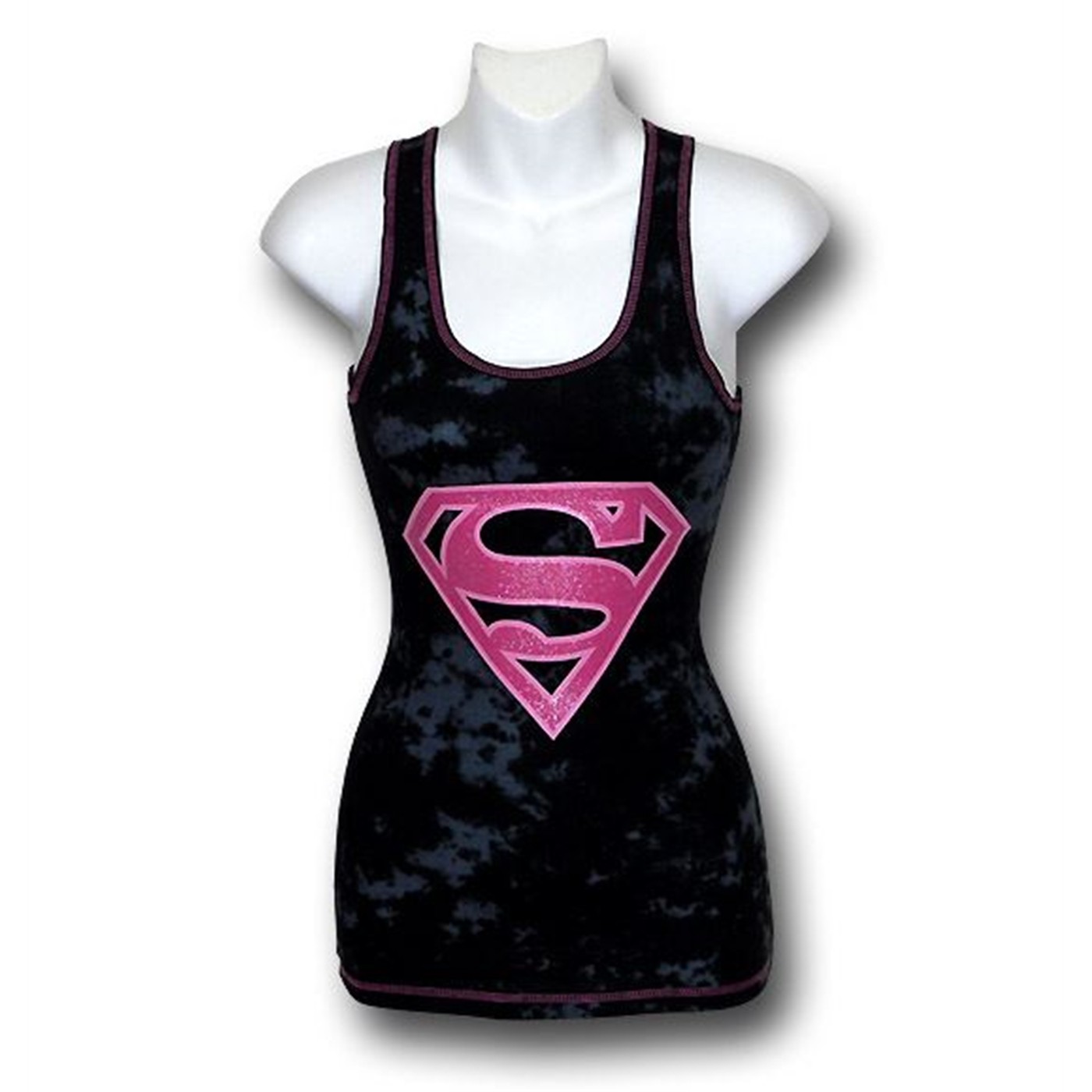 Supergirl Jr Womens Pink Symbol Tie Dye Tank, Black