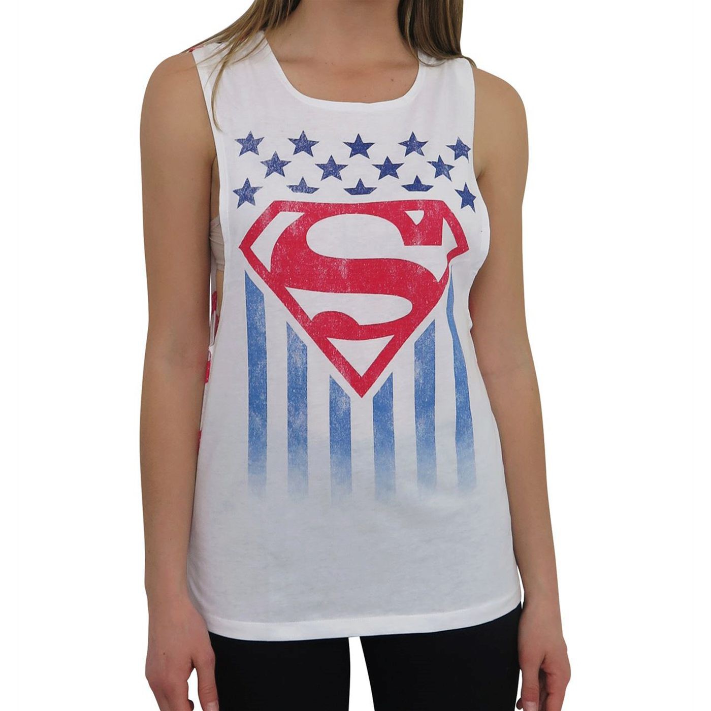 Superman Women's Open Back Tank Top, White