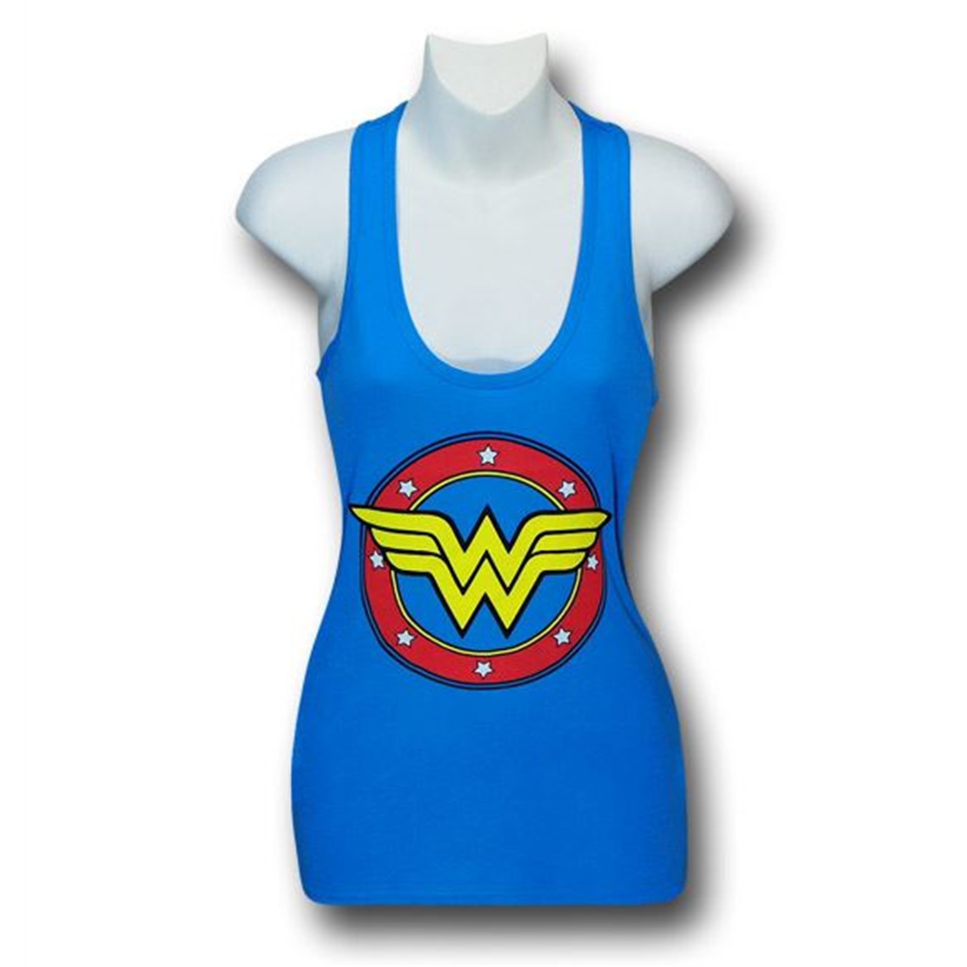 Wonder Woman Circle Blue Juniors Flared Tank Top, Blue