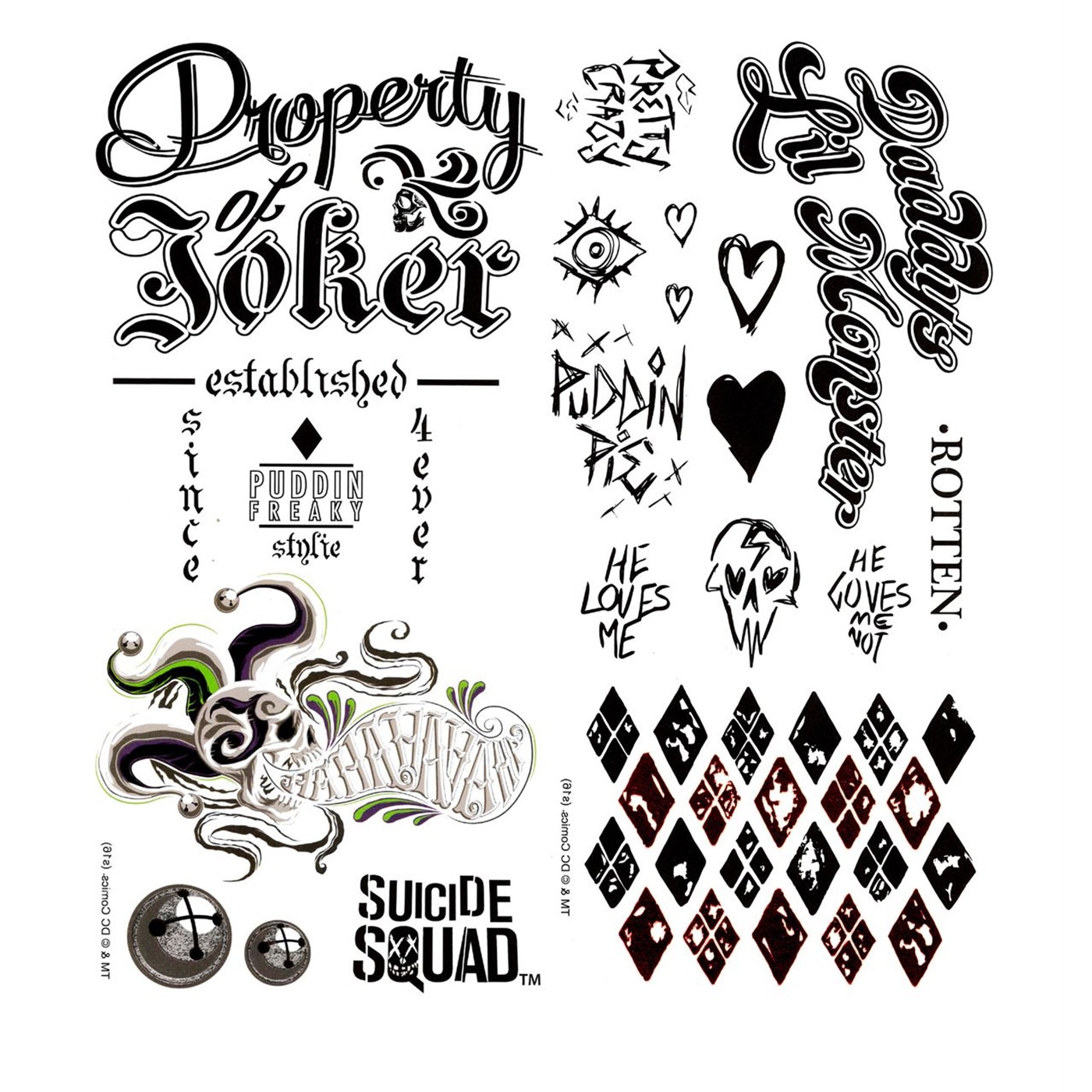 Suicide Squad Temporary Tattoo Pack, Black