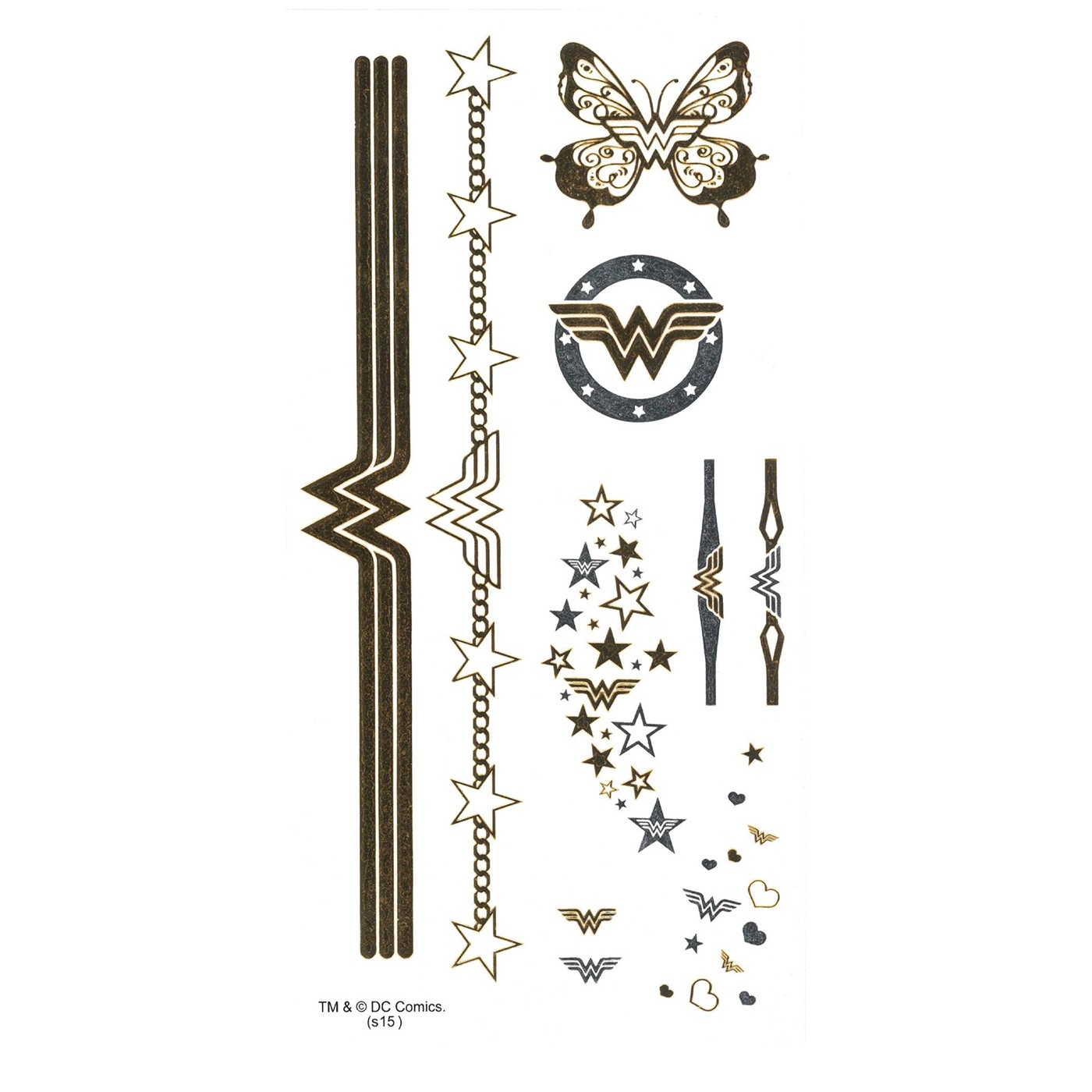 Wonder Woman Temporary Women's Tattoo Sheet, Yellow