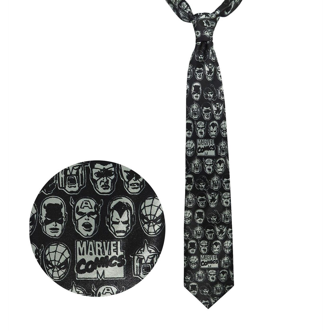 Marvel Heads All-Over Print Tie, Black