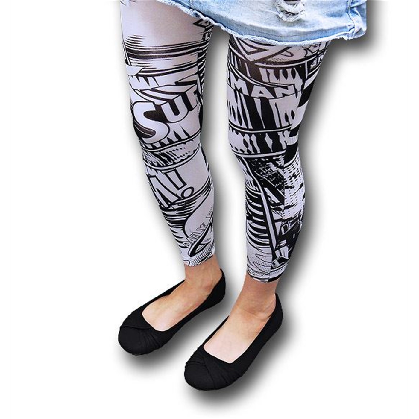 Superman Comic Print Women's Footless Tights, White