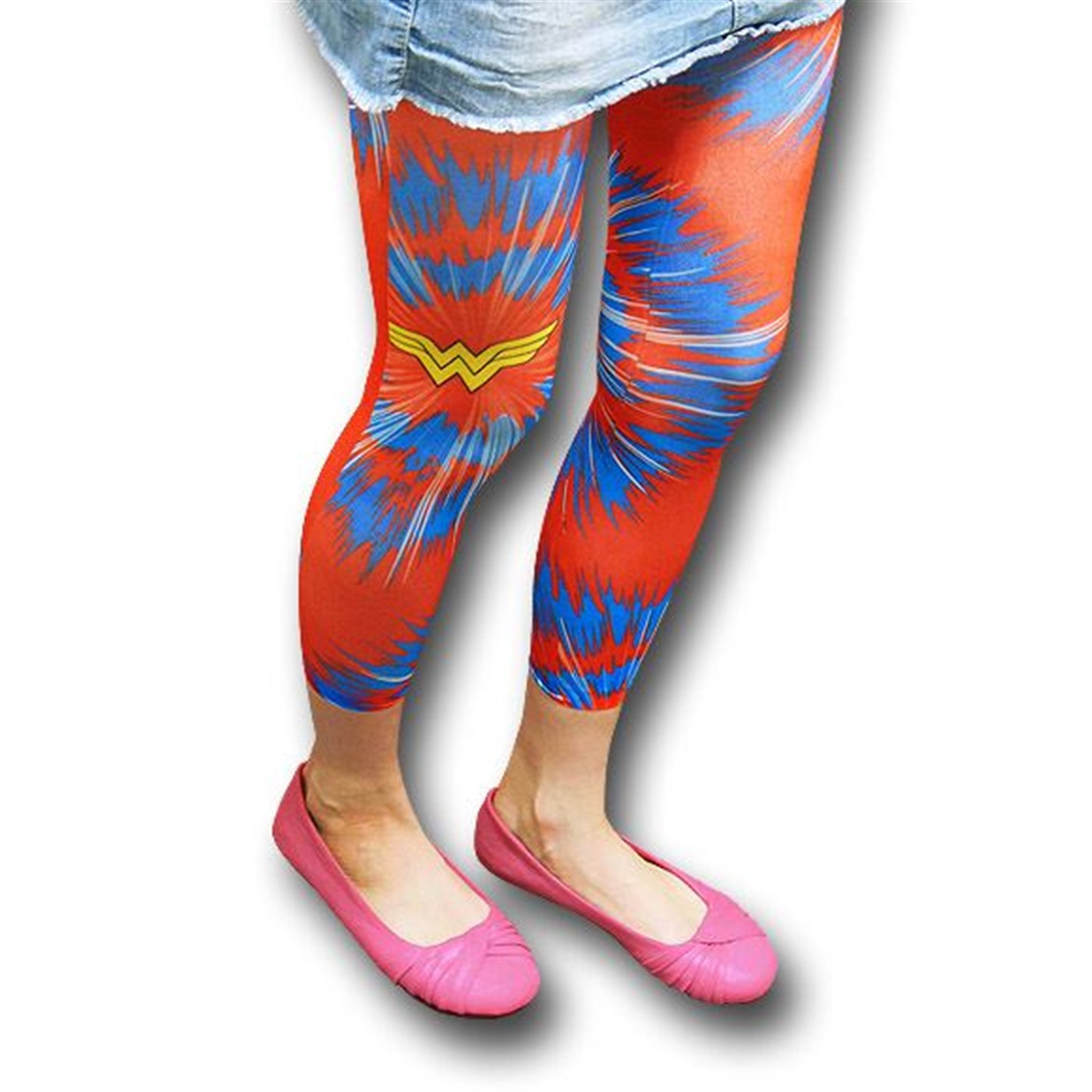 Wonder Woman Symbol Tie-Dye Women's Footless Tights, Red
