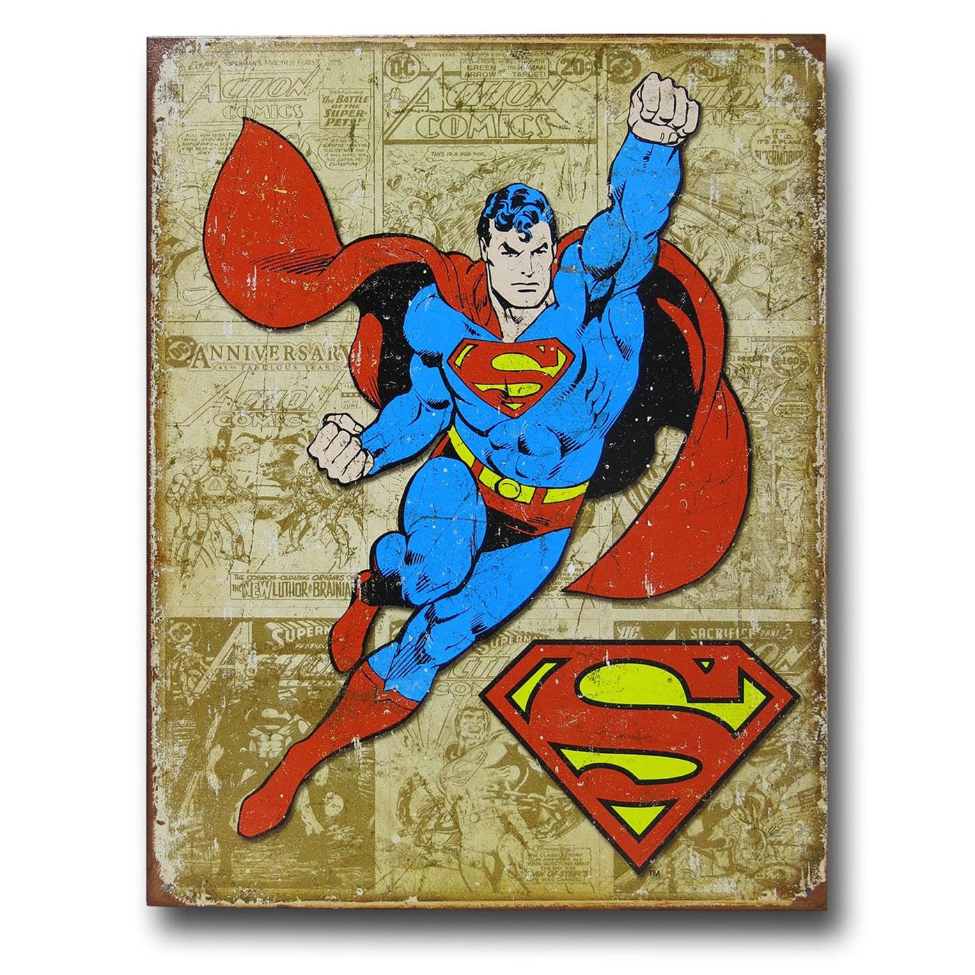 Superman Fist Up Tin Sign, Brown