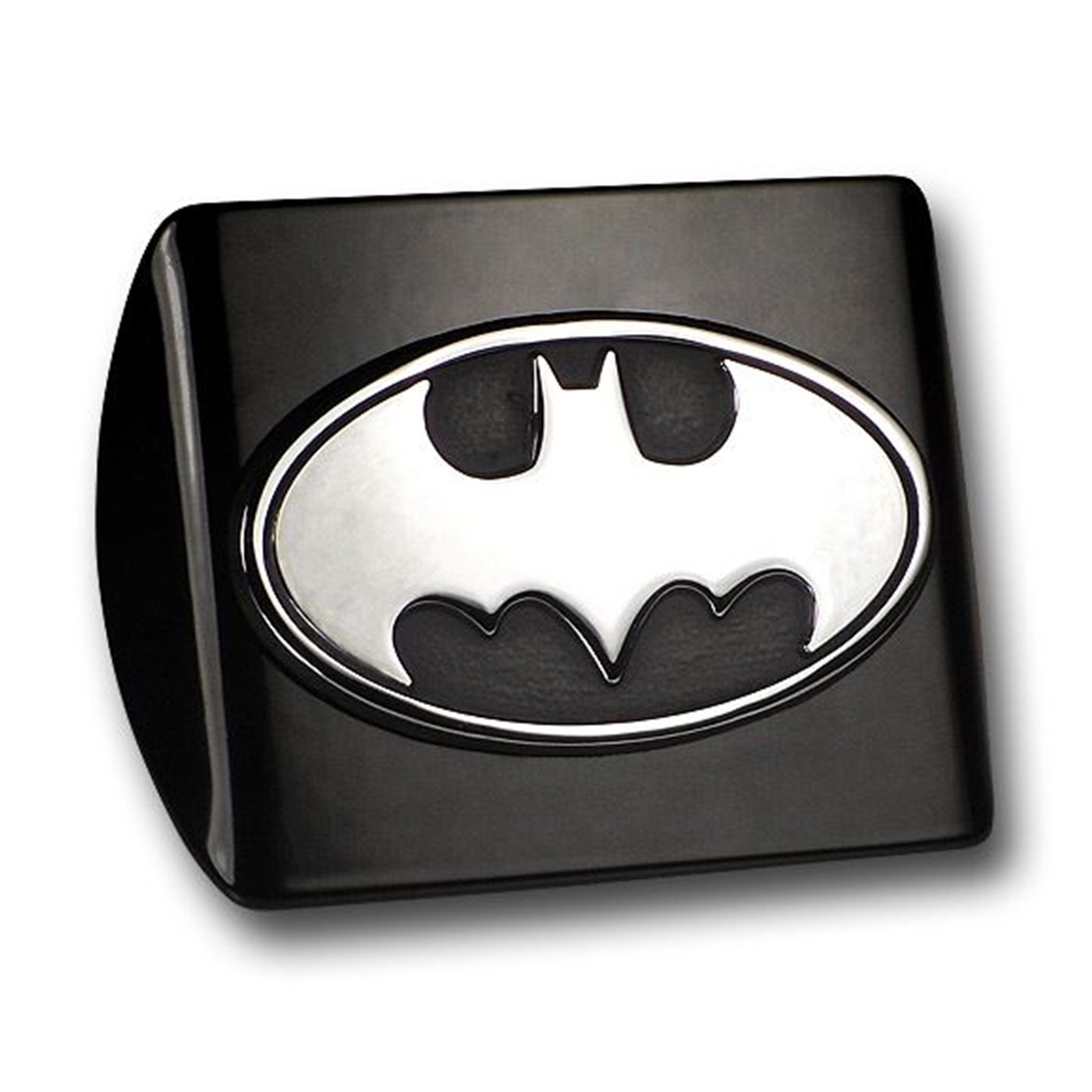 Batman Chrome Oval Symbol on Black Trailer Hitch