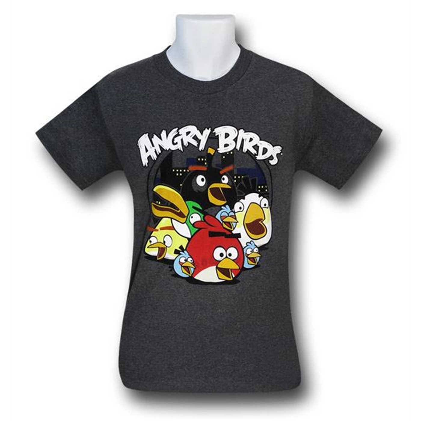 Angry Birds Cityscape Group T-Shirt, Grey
