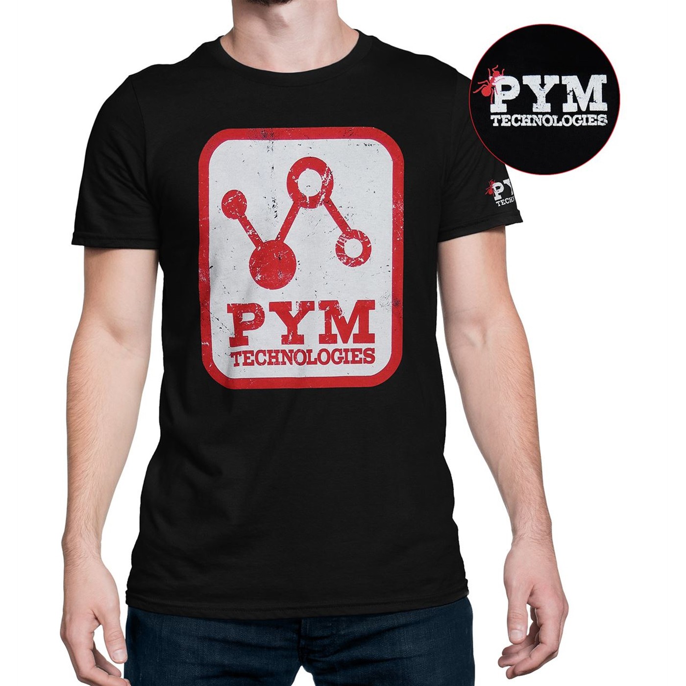 Pym Tech Distressed Logo Men's T-Shirt, Black