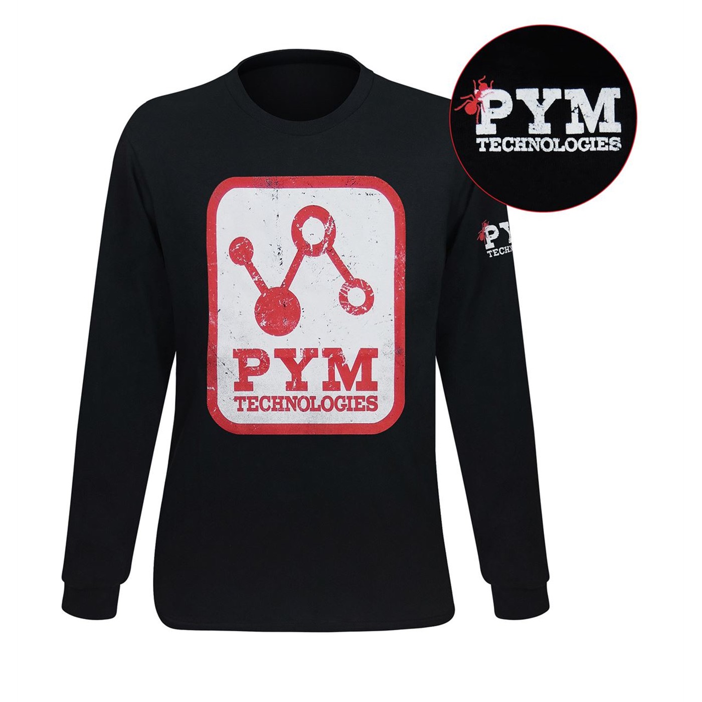 Pym Tech Distressed Logo Men's Long Sleeve T-Shirt, Black