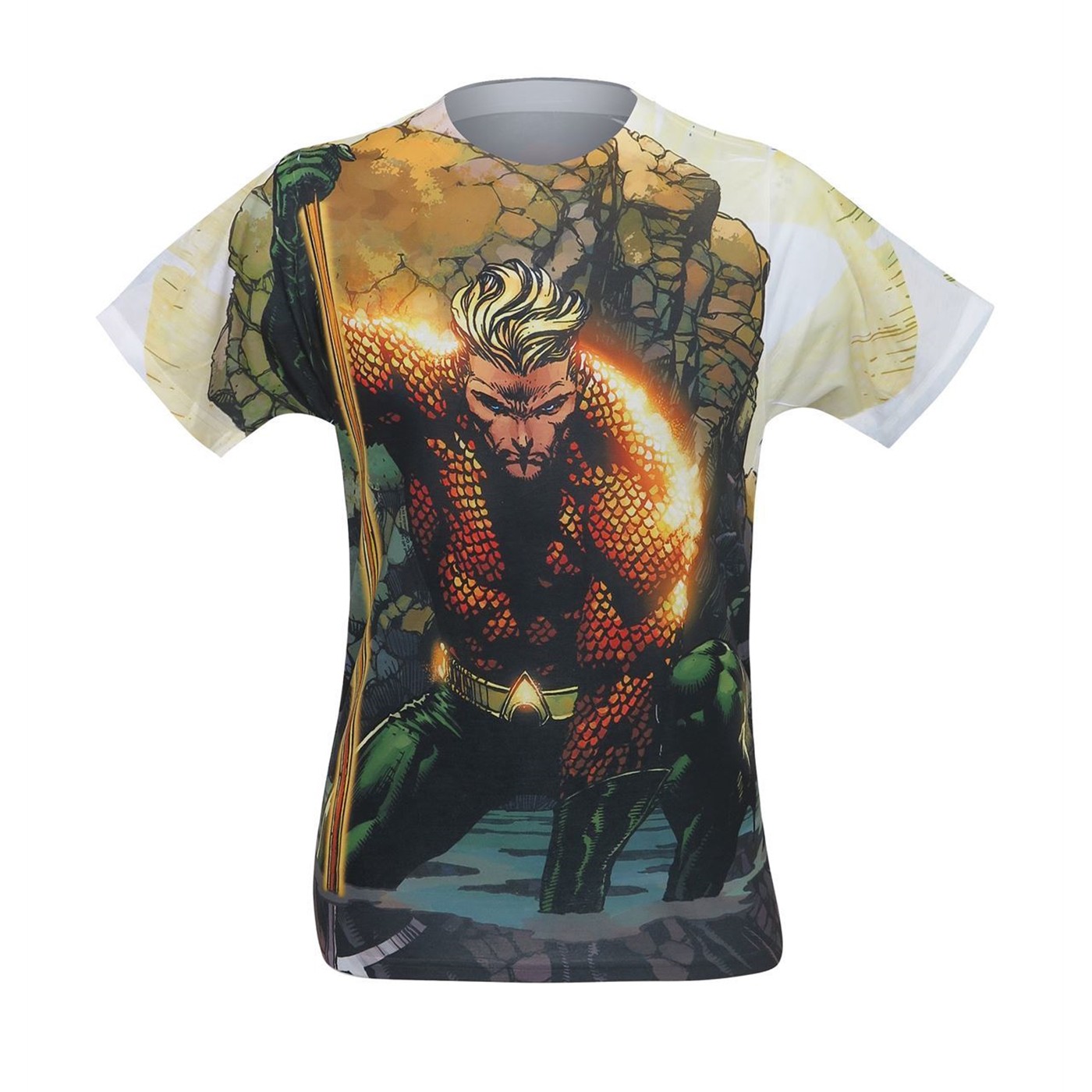 Aquaman Good Vs Evil Men's Sublimated T-Shirt Front Print Only, White