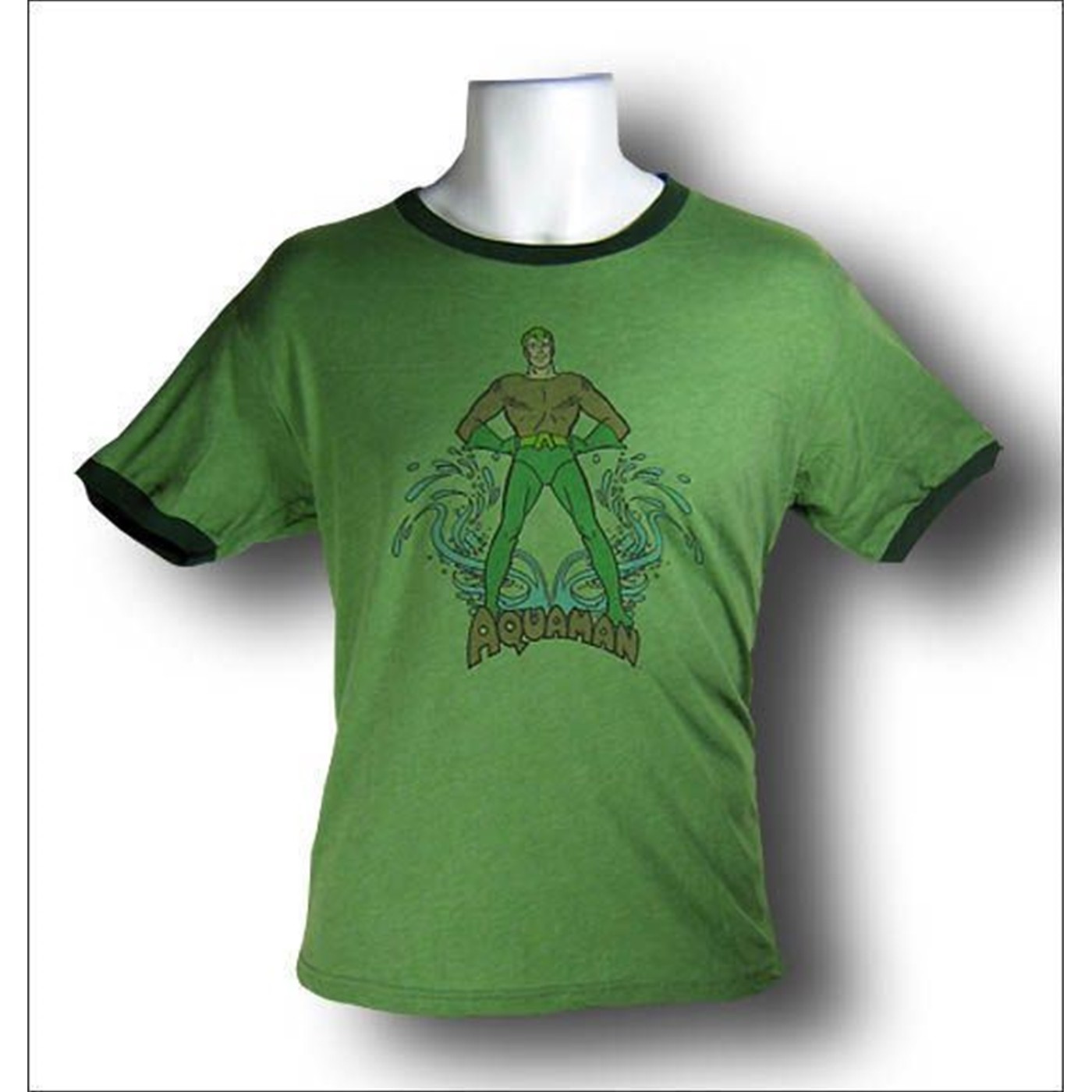 Aquaman II Distressed Ringer with Water T-Shirt, Green
