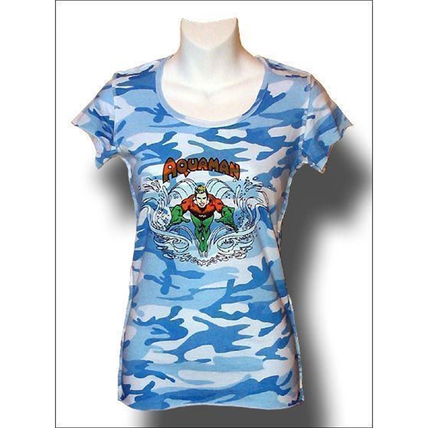 Aquaman Blue Cammo Juniors T-Shirt