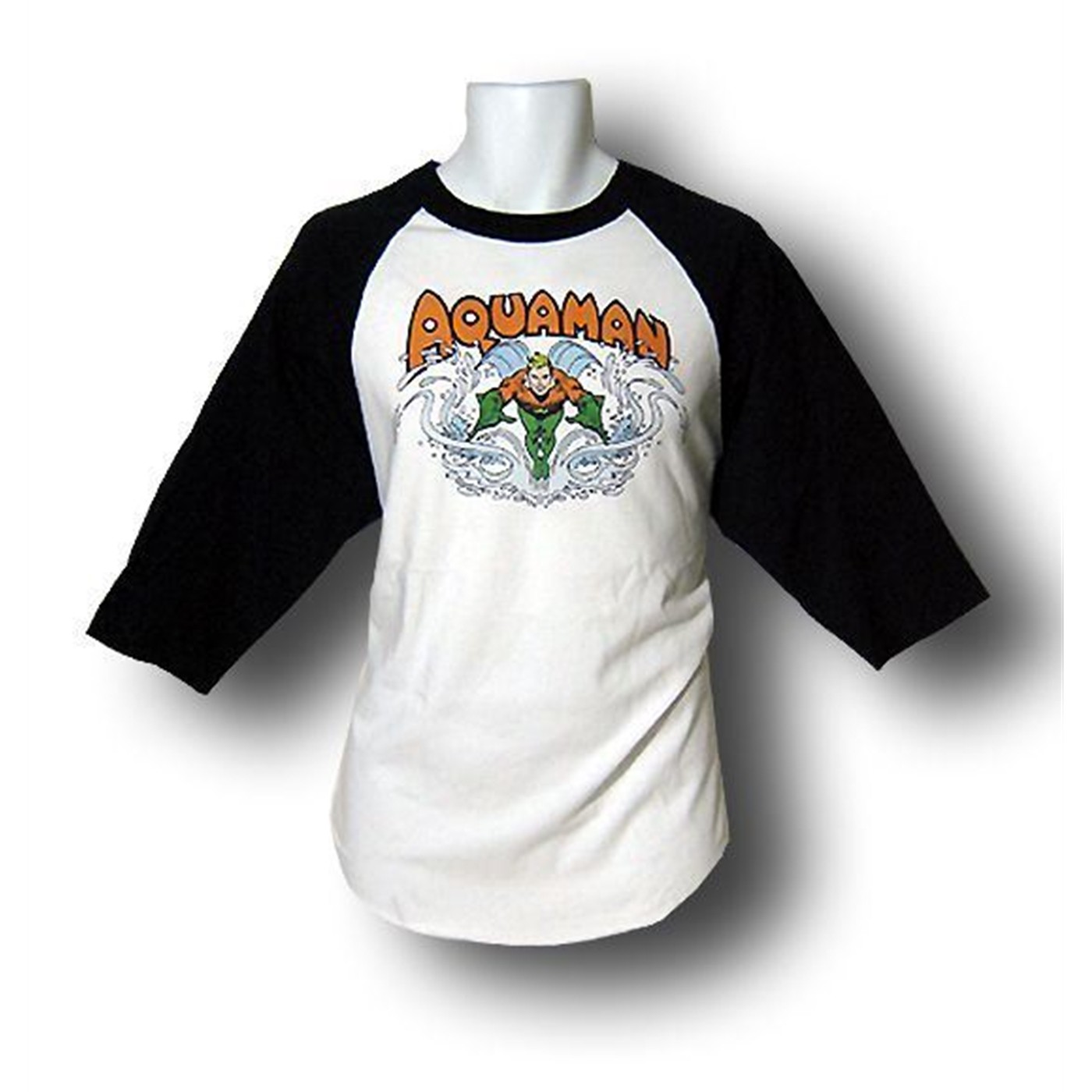 Aquaman Splash Ringer Baseball T-Shirt, White