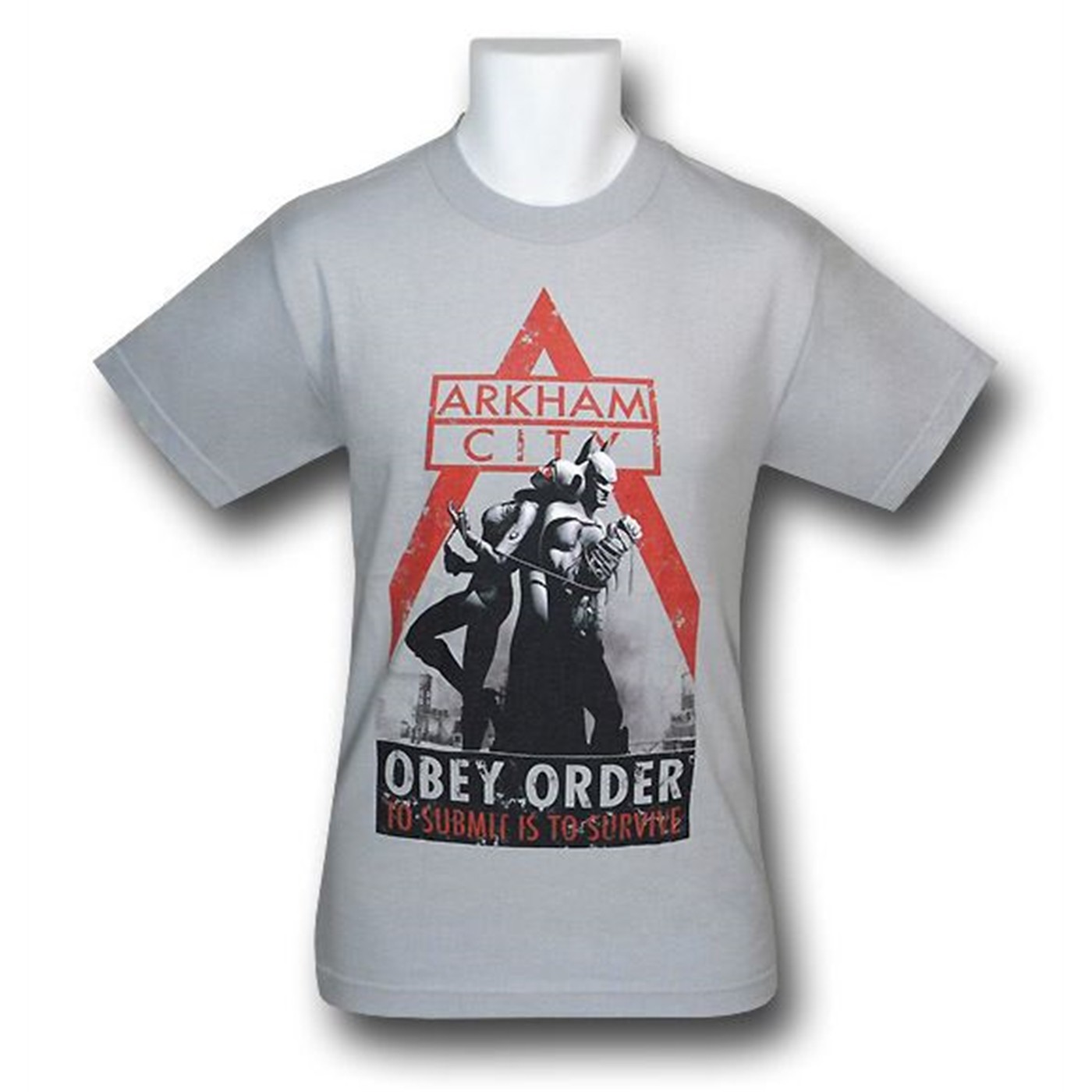 Arkham City Bats & Cat Obey Order T-Shirt, Grey